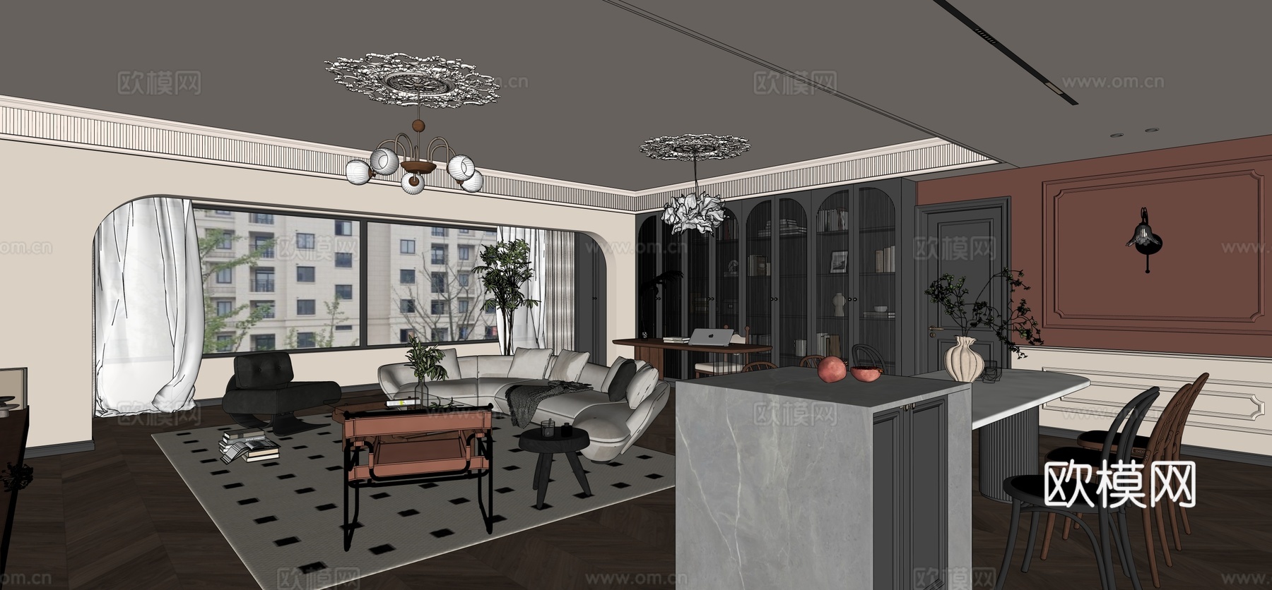 法式客餐厅su模型