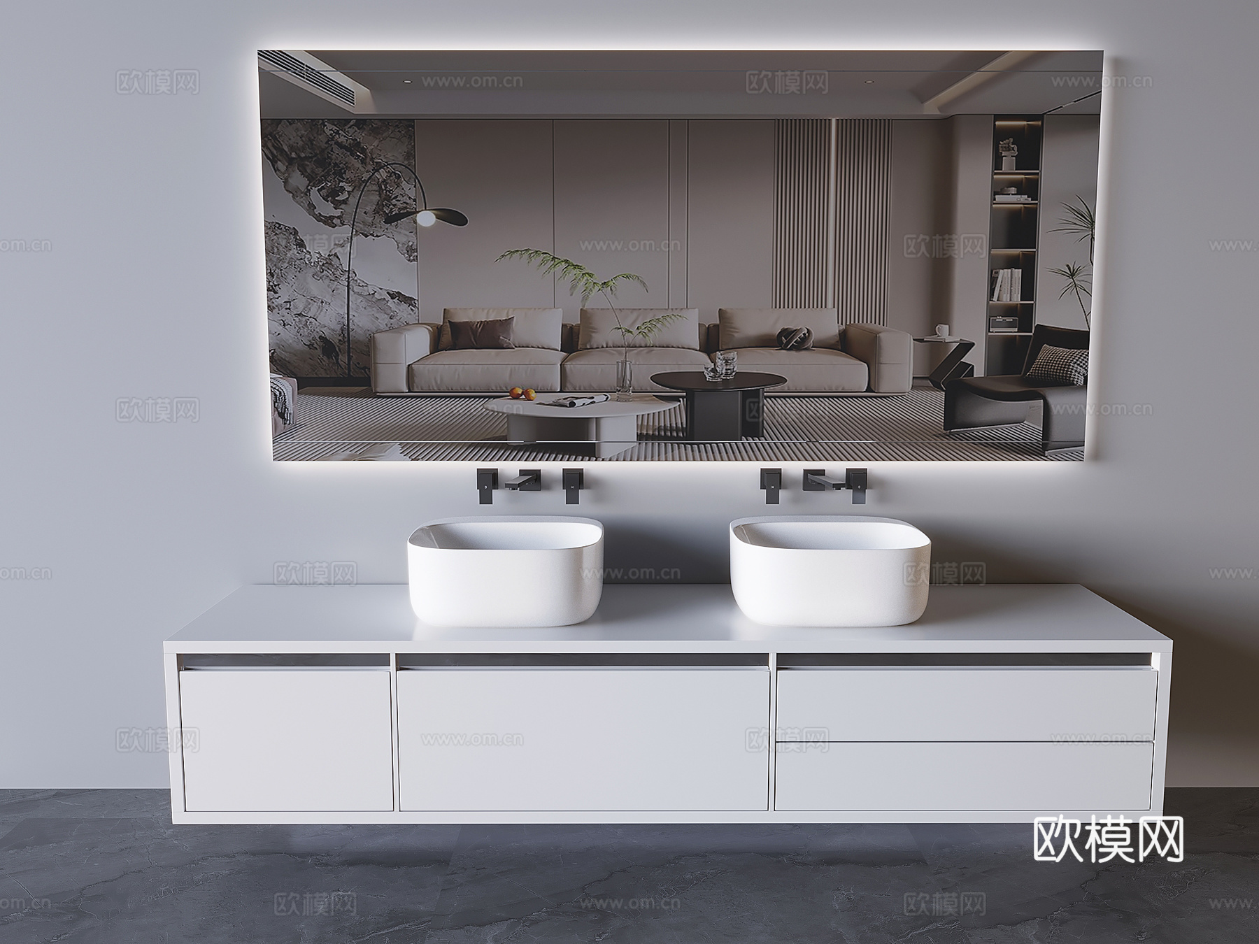 双盆洗手台 洗手盆su模型