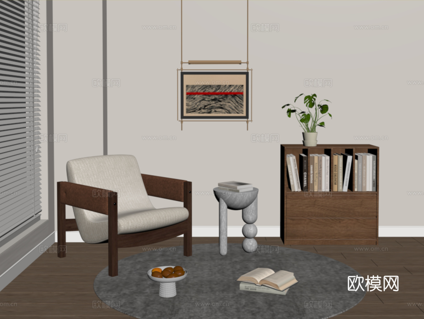 中古风椅子 休闲椅su模型下载（渲染图1）