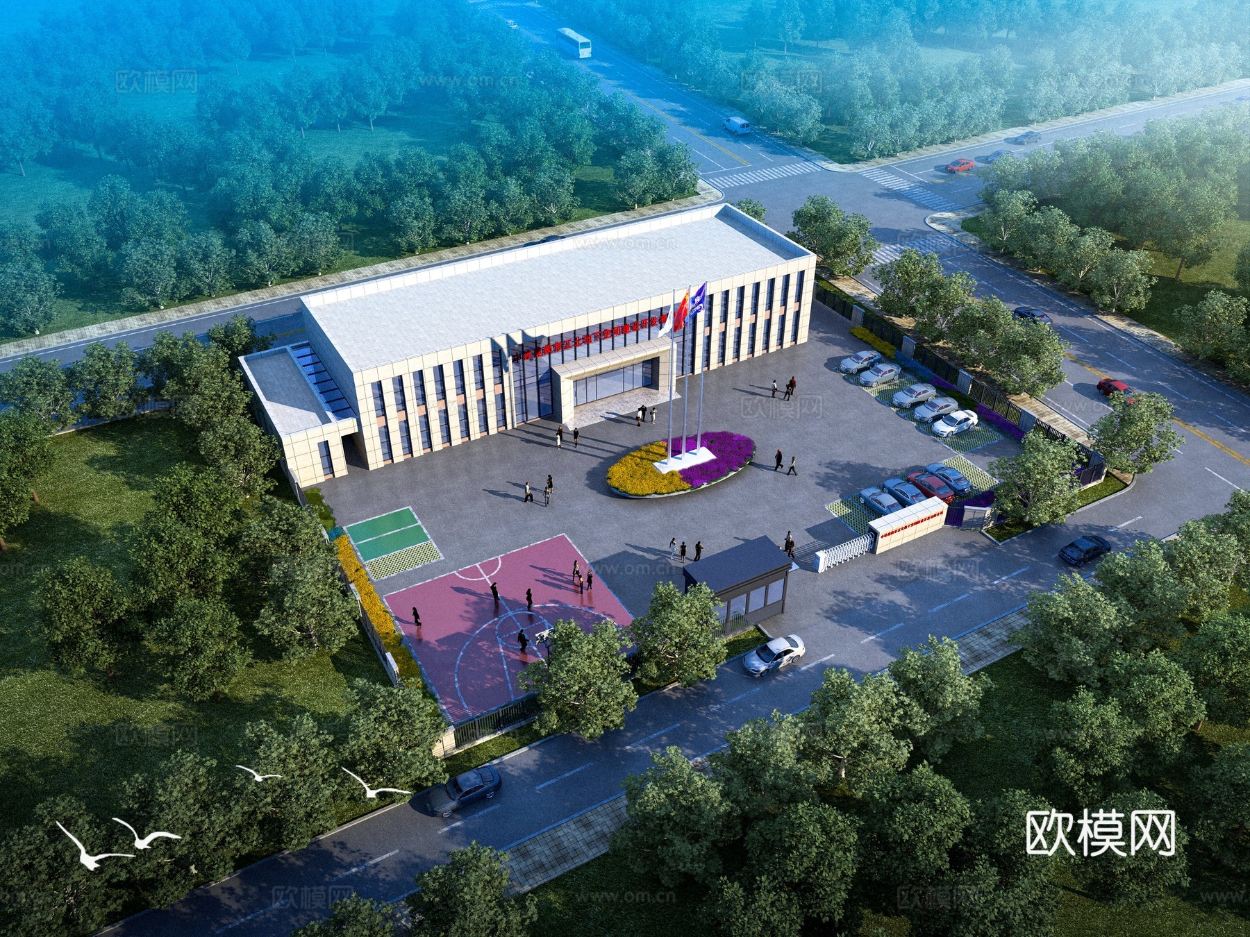 现代综合办公楼鸟瞰3d模型下载