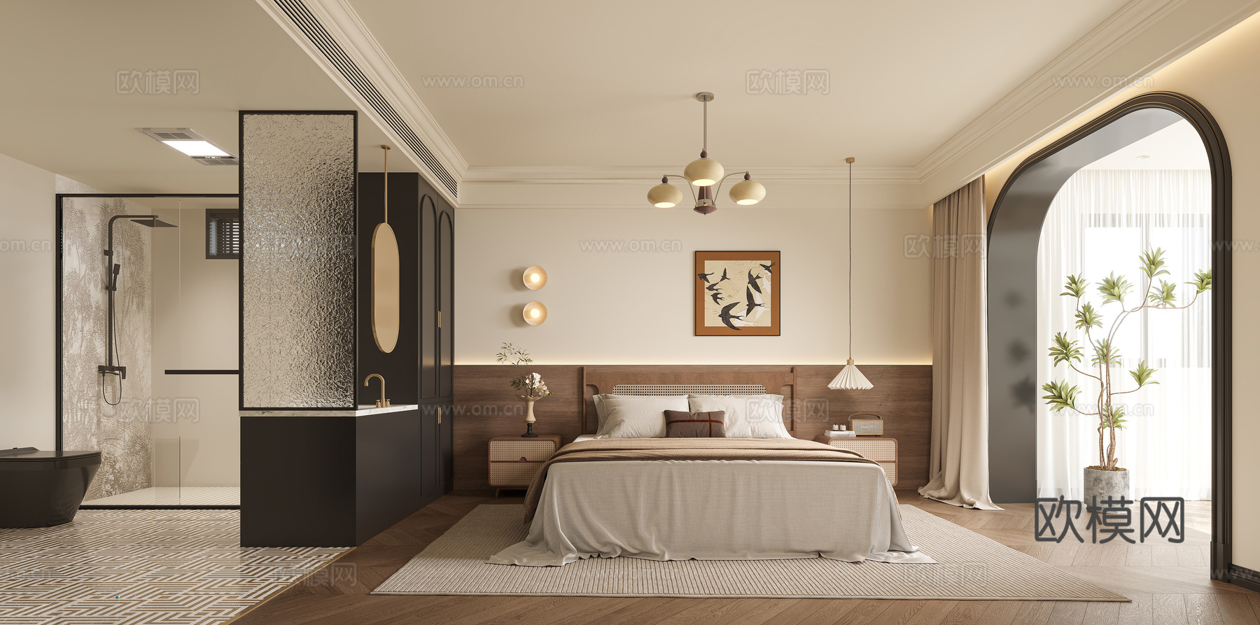 中古风民宿卧室 套房 客房3d模型下载