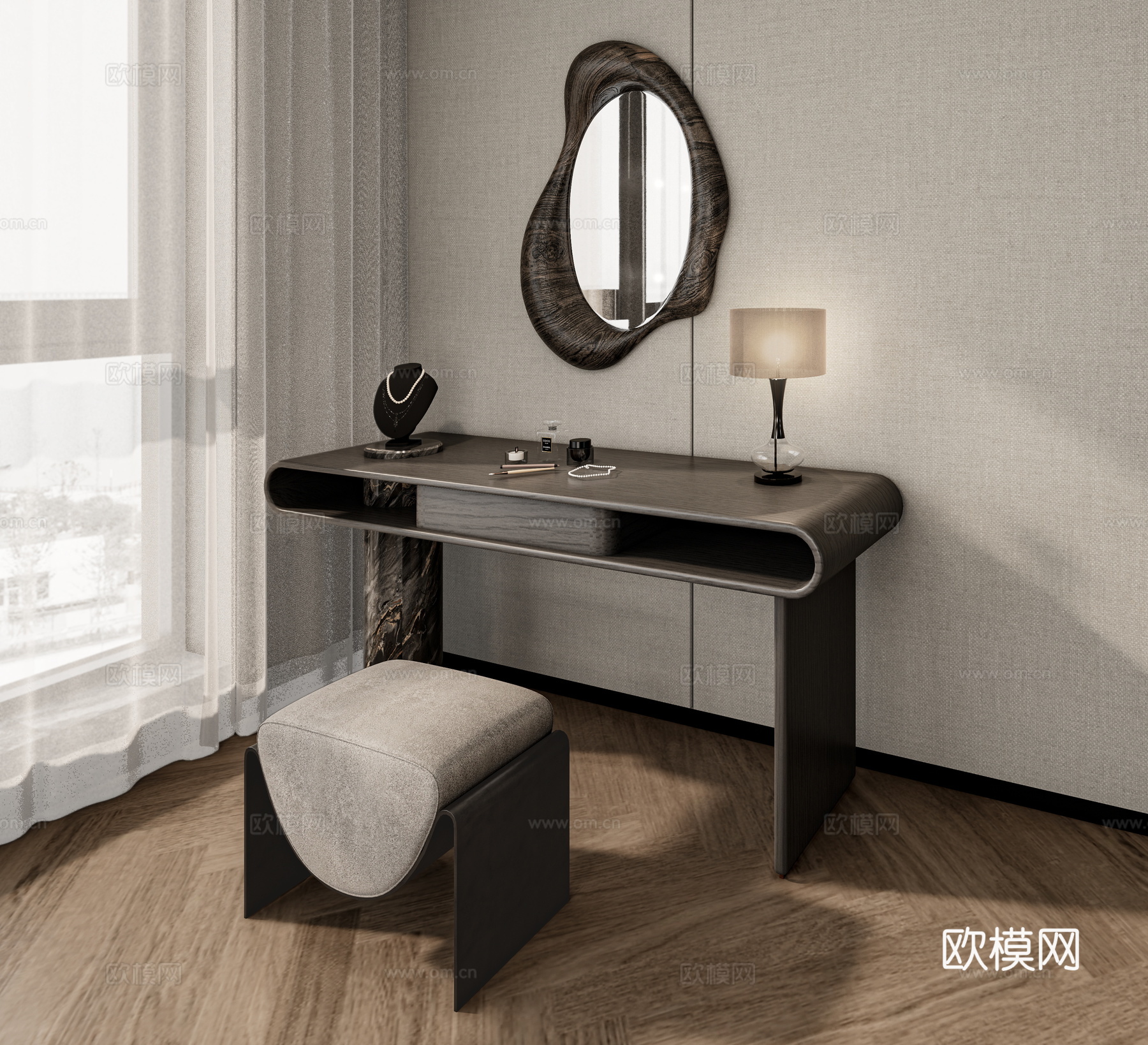 意式梳妆台 化妆桌su模型下载（渲染图2）