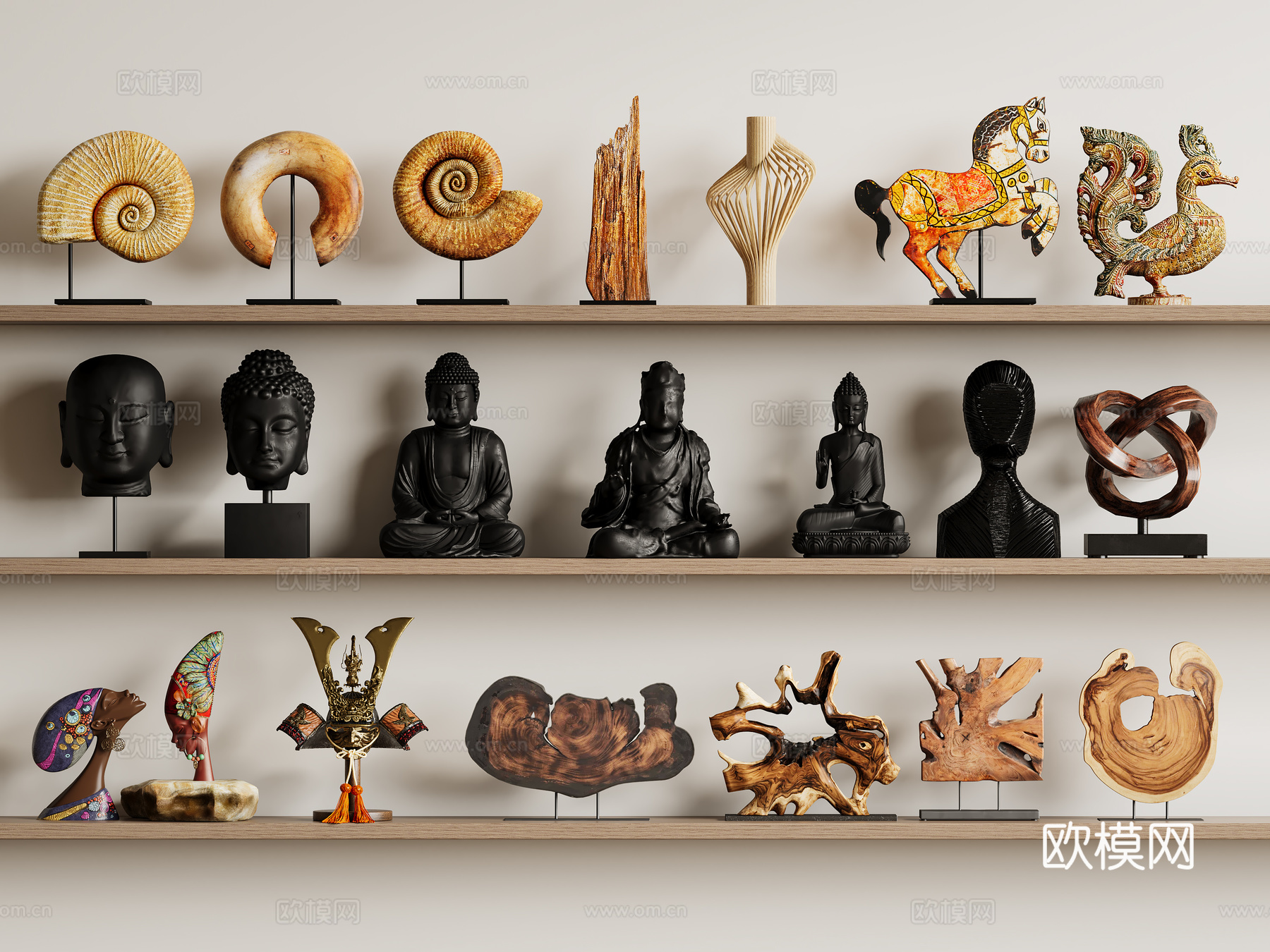 新中式雕塑 佛像雕塑su模型下载（渲染图2）