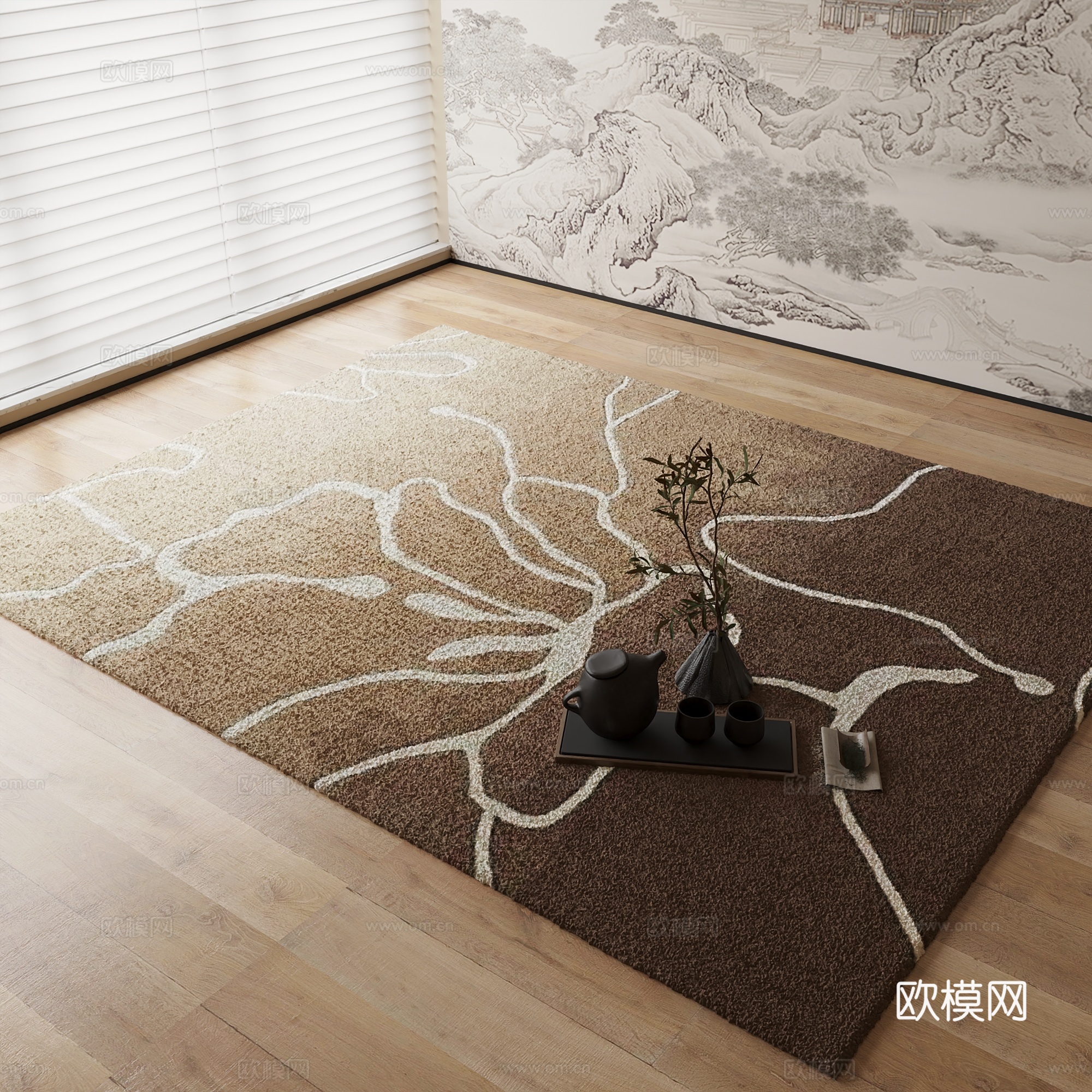 新中式地毯su模型下载（渲染图2）