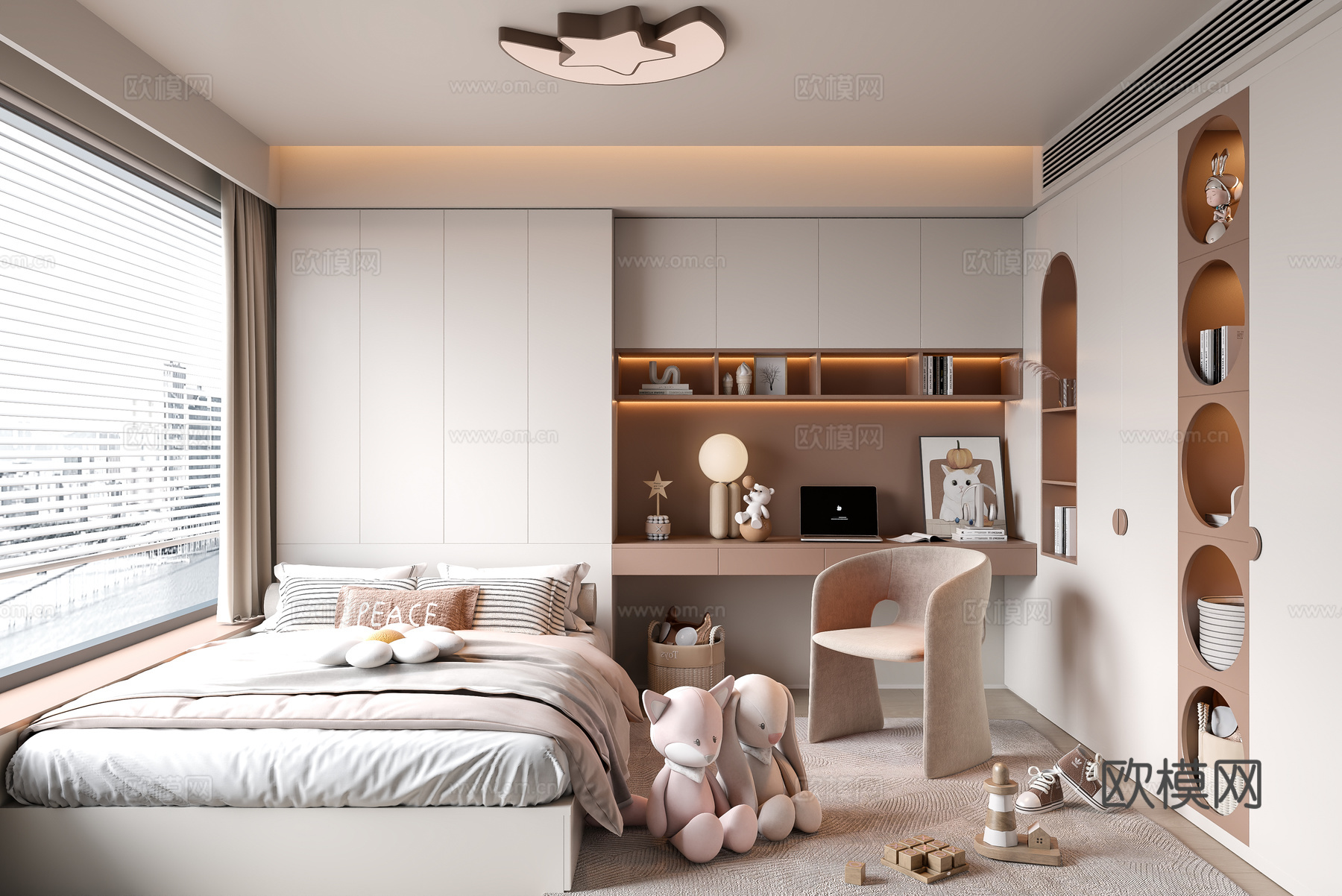 现代榻榻米卧室 女孩房3d模型下载