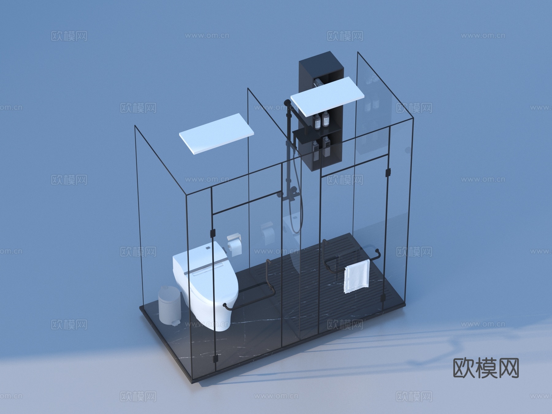 干湿分离设备 马桶 淋浴房3d模型下载