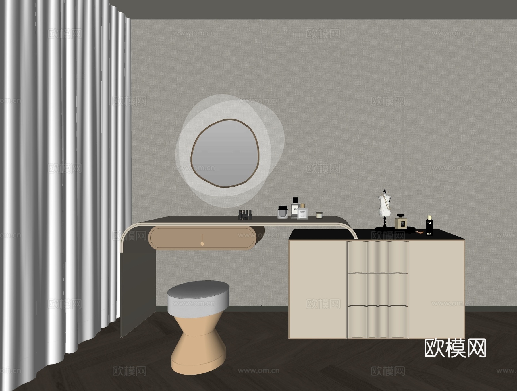 简约梳妆台 化妆桌su模型下载（渲染图1）