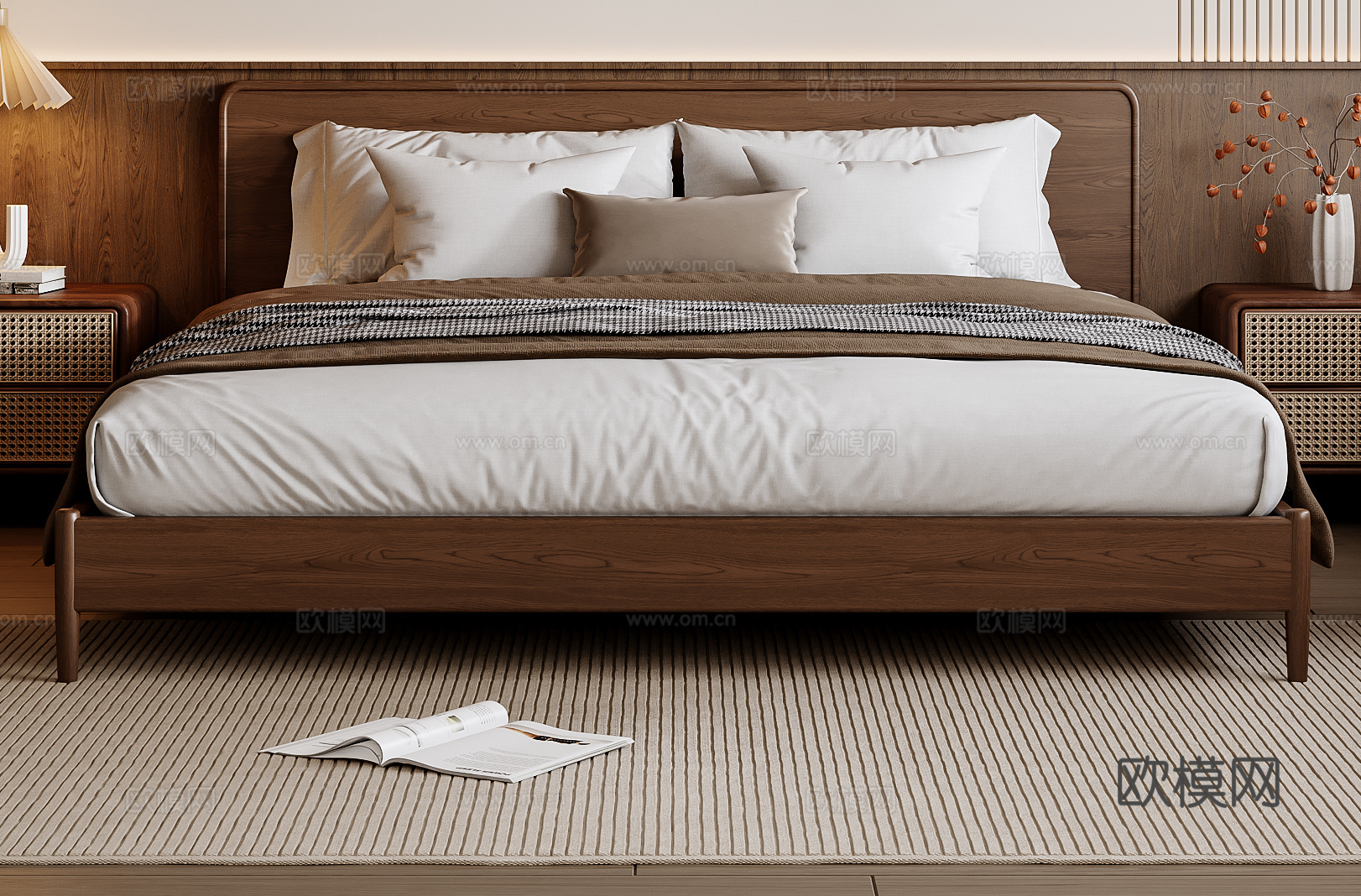 中古风双人床3d模型下载