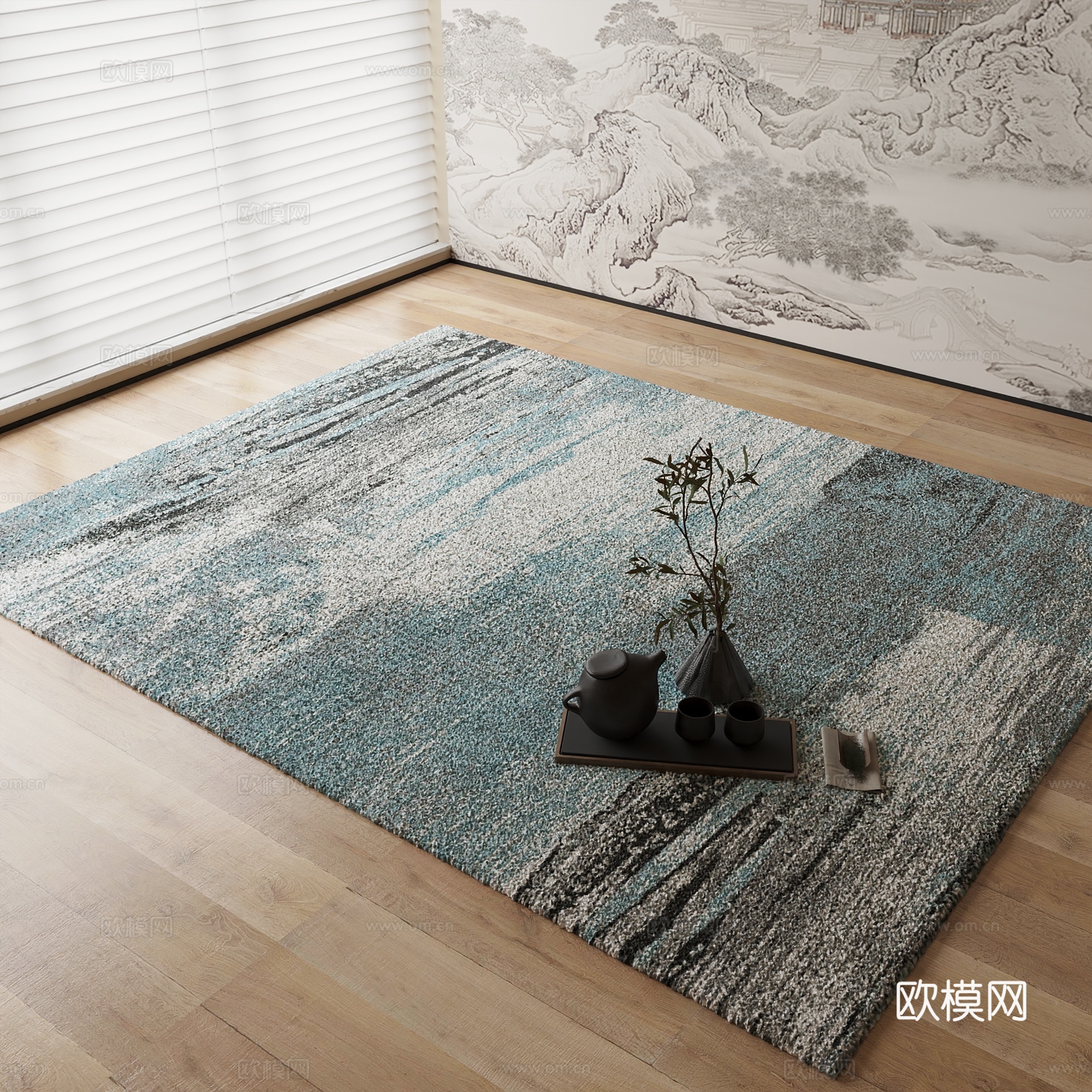 新中式地毯3d模型下载