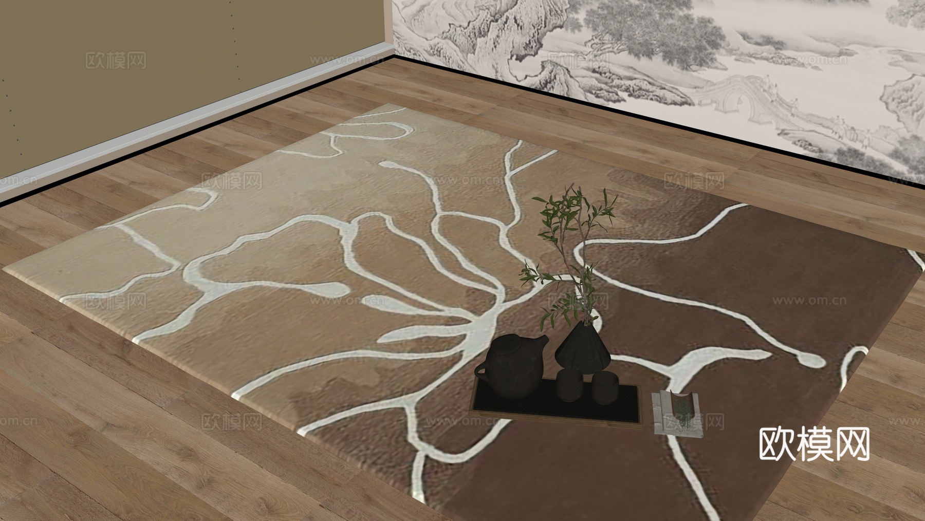 新中式地毯su模型下载（渲染图1）