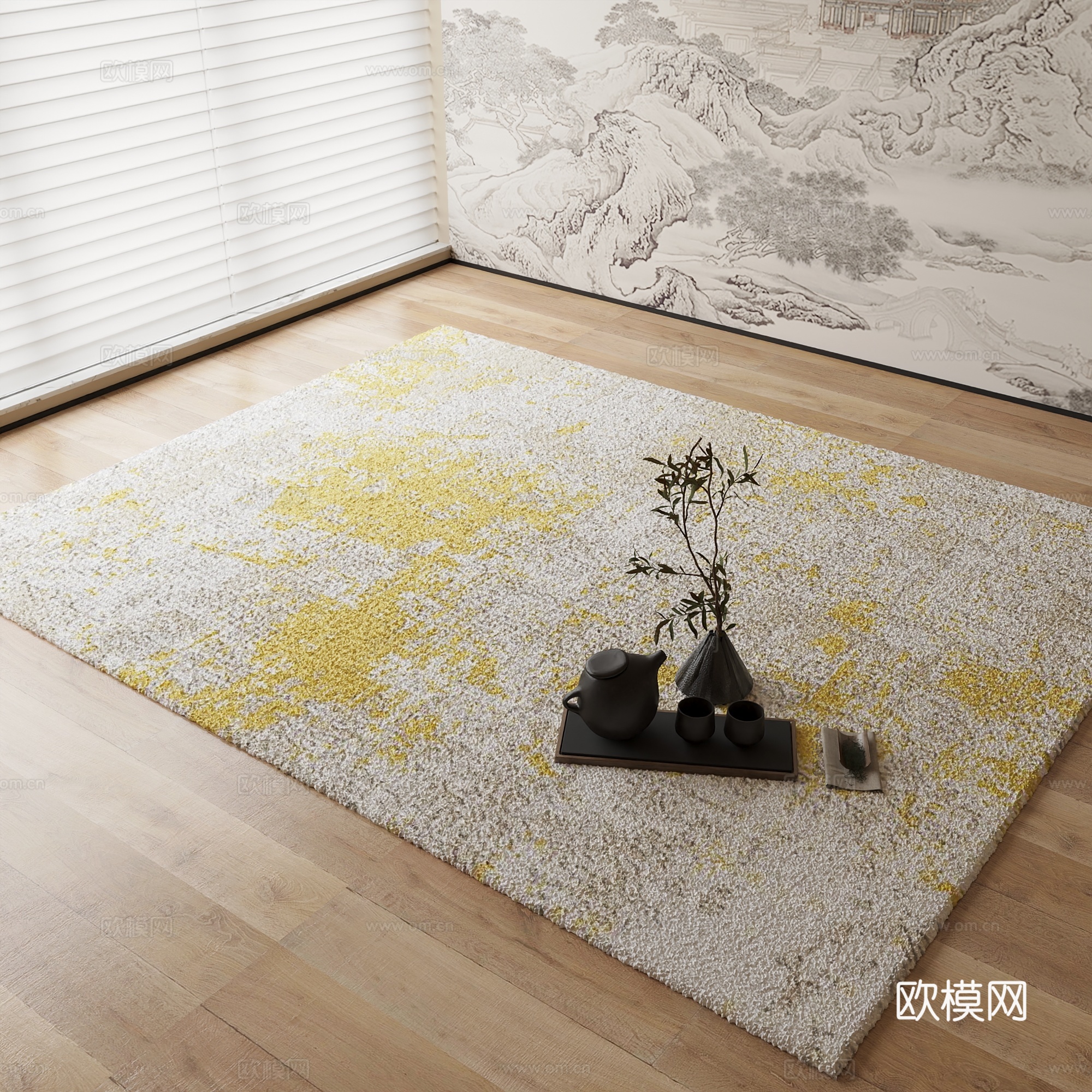 新中式地毯su模型下载（渲染图2）