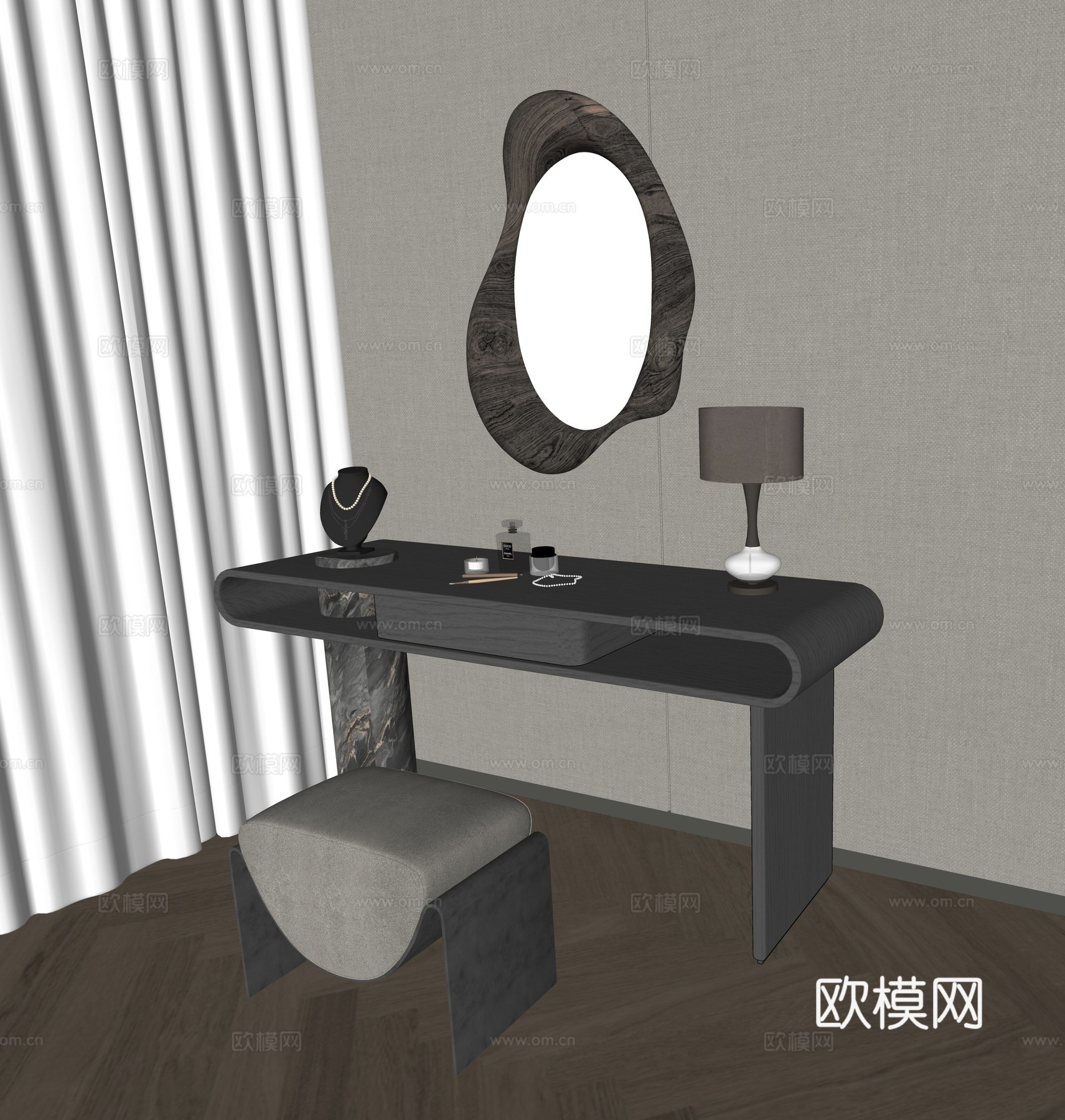 意式梳妆台 化妆桌su模型下载（渲染图1）