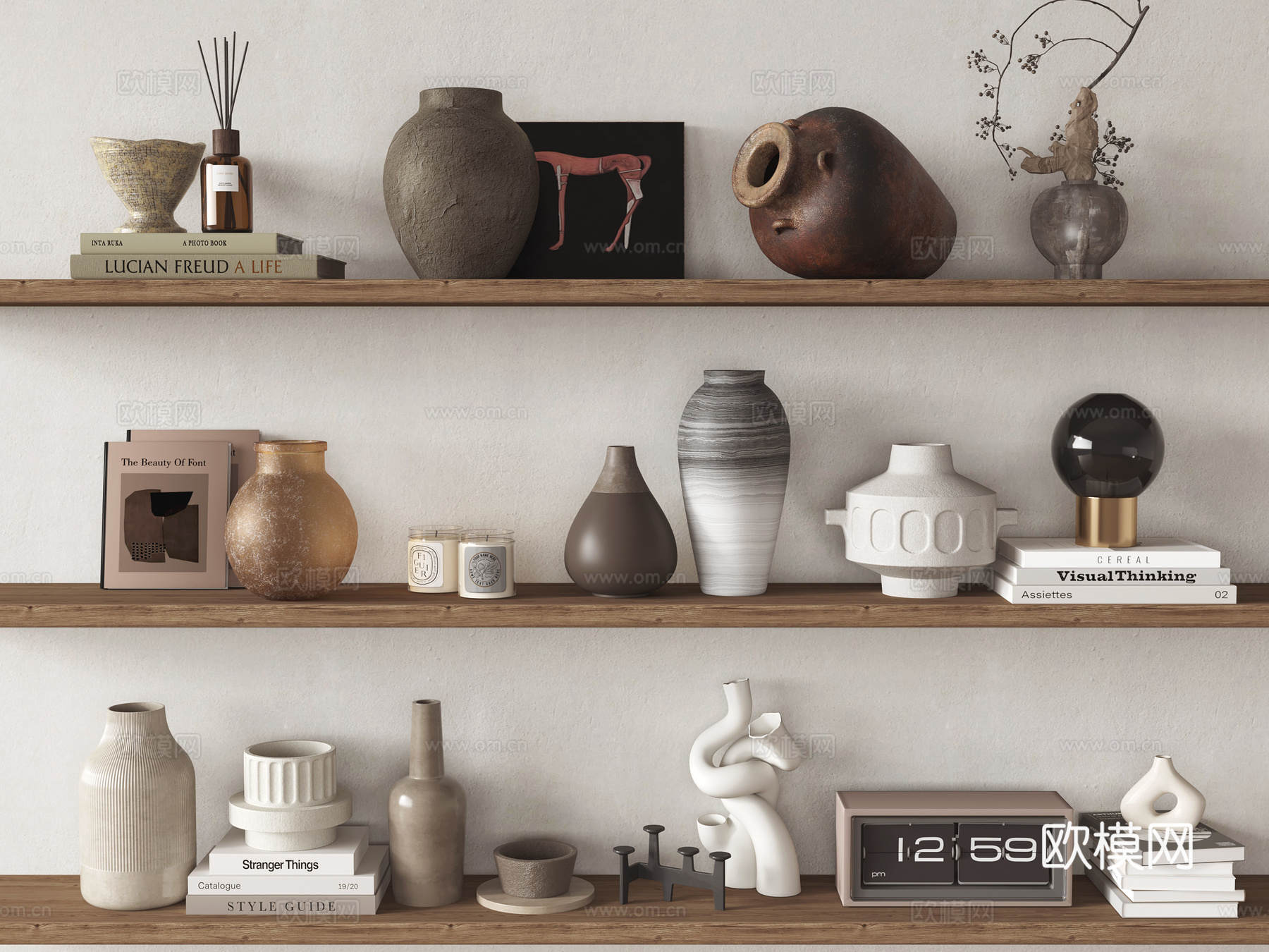 侘寂风饰品摆件 陶灌 书籍 器皿 花瓶3d模型