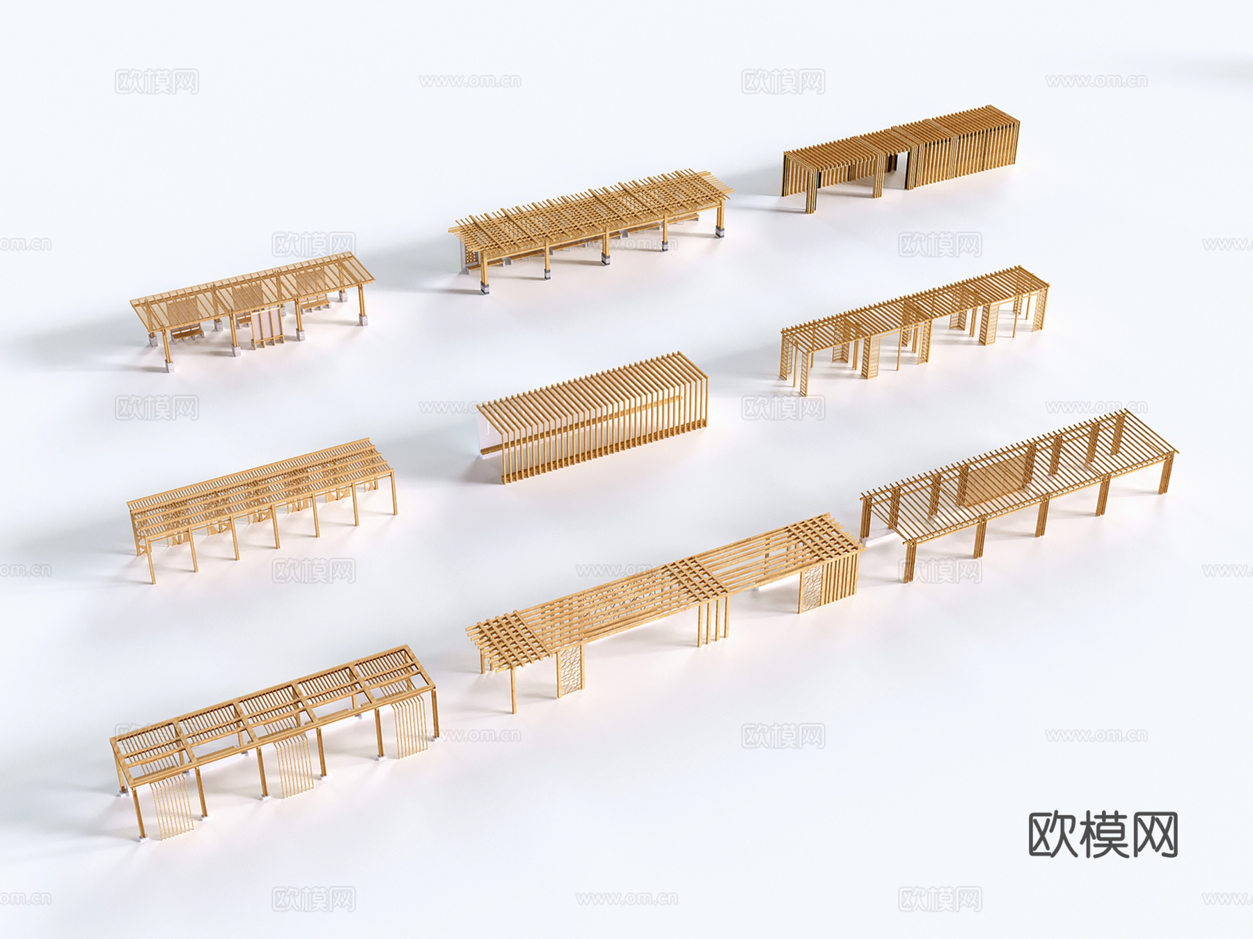 现代户外廊架 景观架 长廊 花架 凉亭3d模型