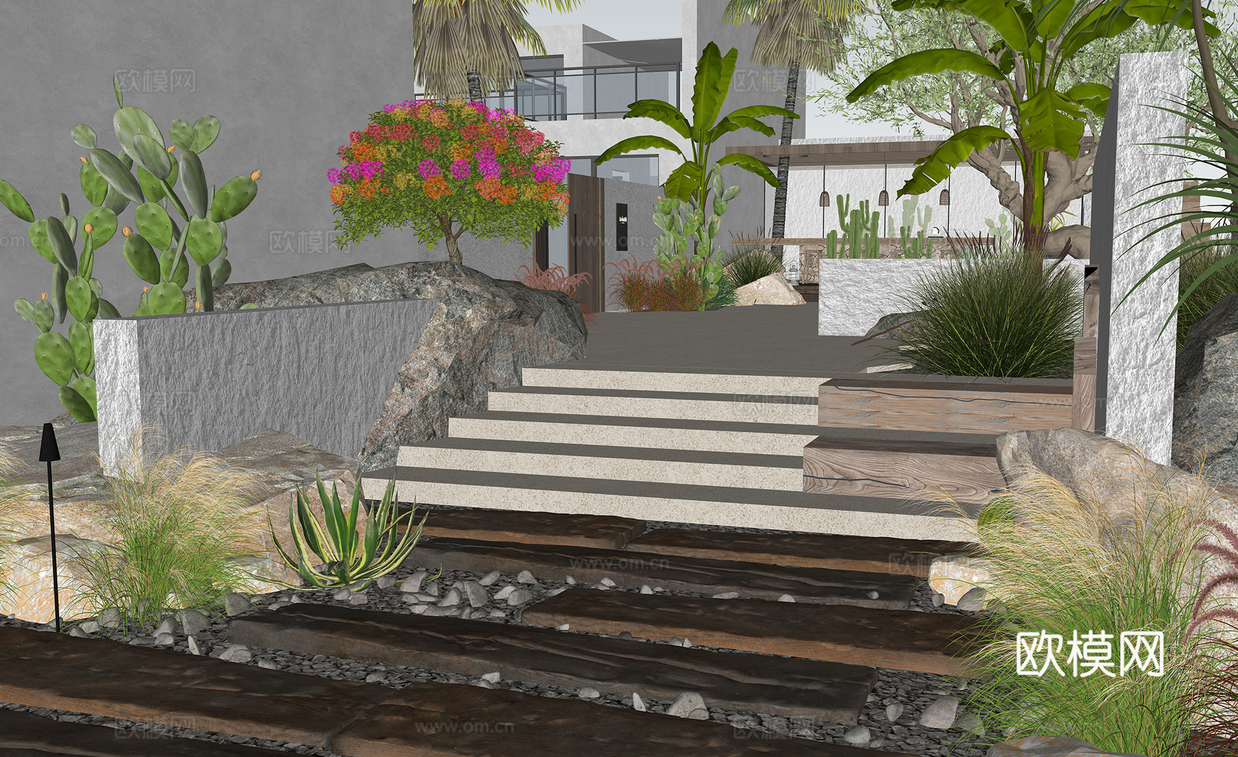 度假酒店 景观台阶su模型