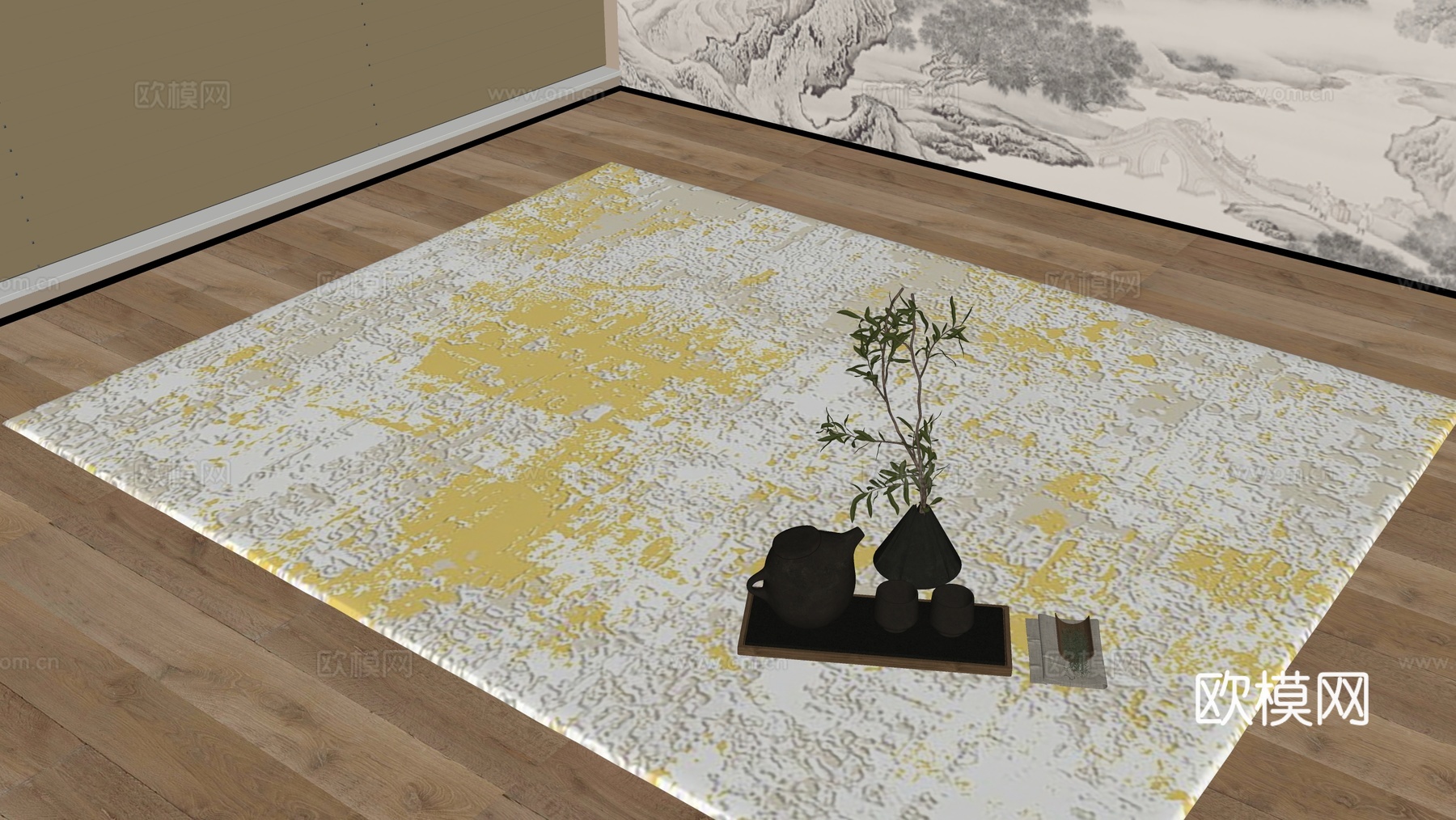 新中式地毯su模型下载（渲染图1）