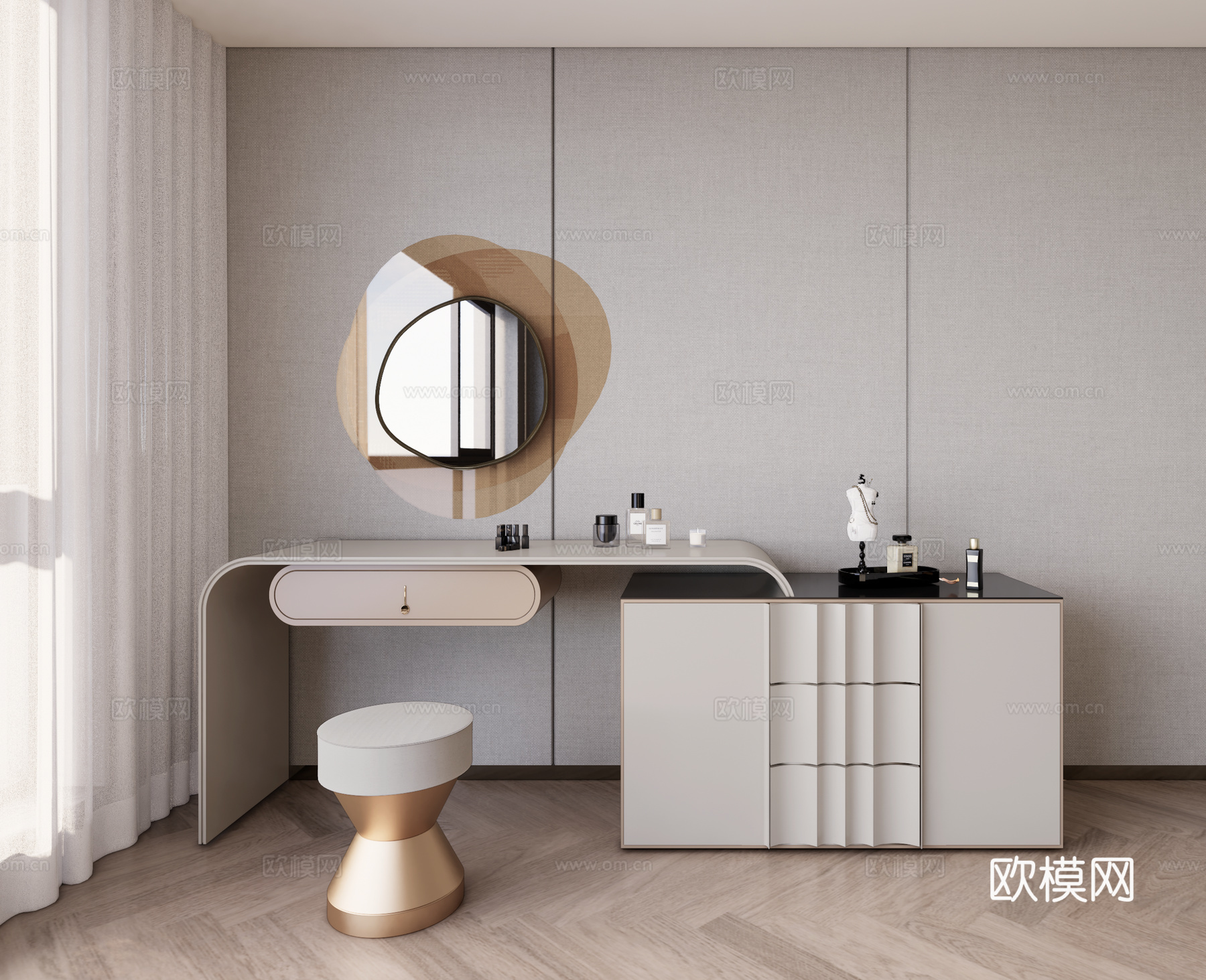 简约梳妆台 化妆桌su模型下载（渲染图2）