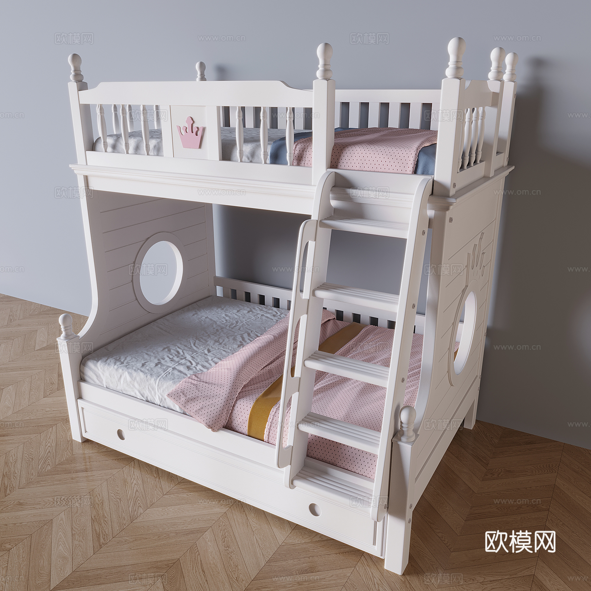 奶油风儿童床su模型下载（渲染图2）