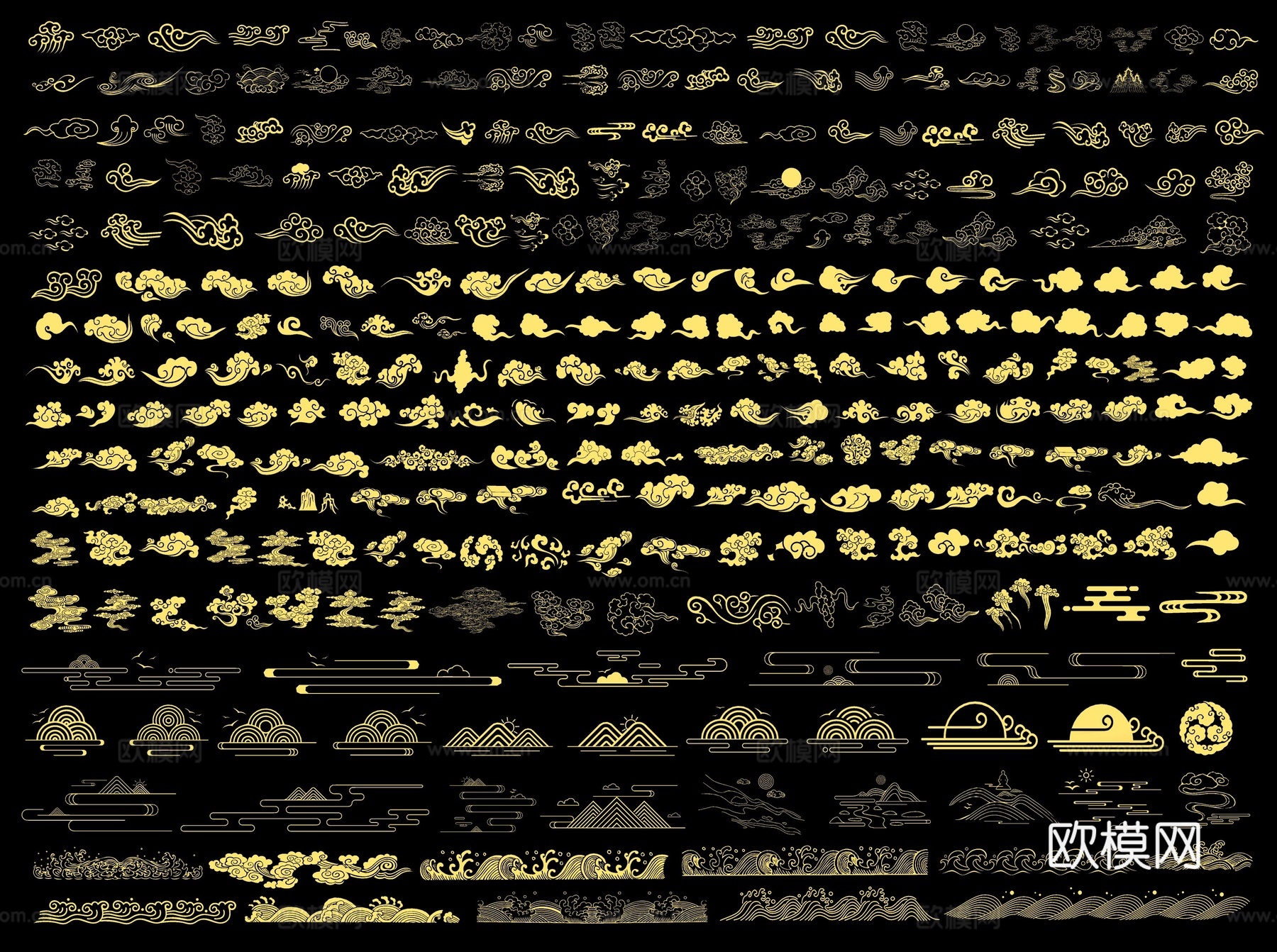 中式祥云雕花 祥云剪影 祥云纹案su模型下载（渲染图1）