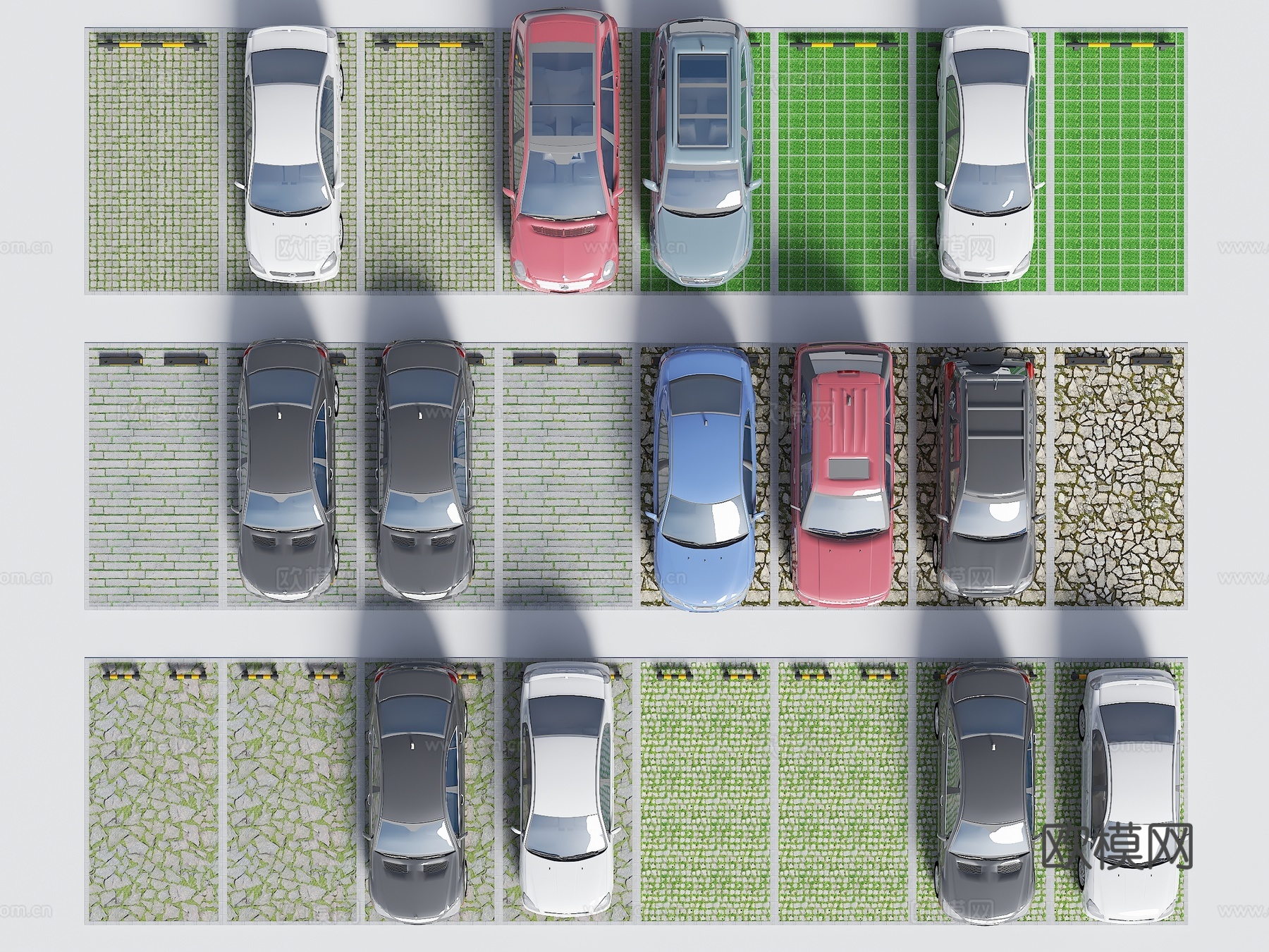 户外停车位 轿车停车位su模型下载（渲染图2）