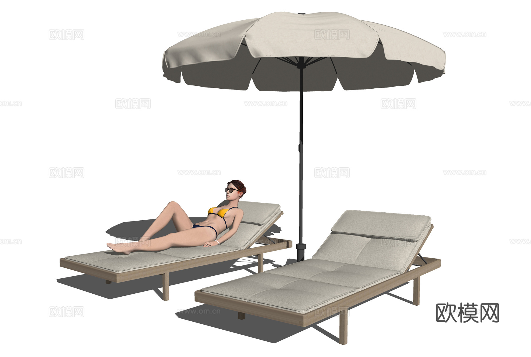 户外躺椅su模型下载（渲染图1）
