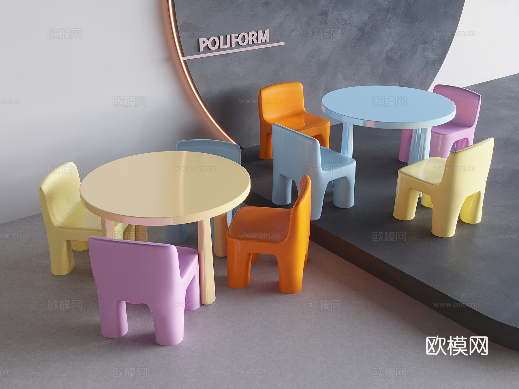 儿童桌椅 游戏桌椅su模型下载（渲染图2）