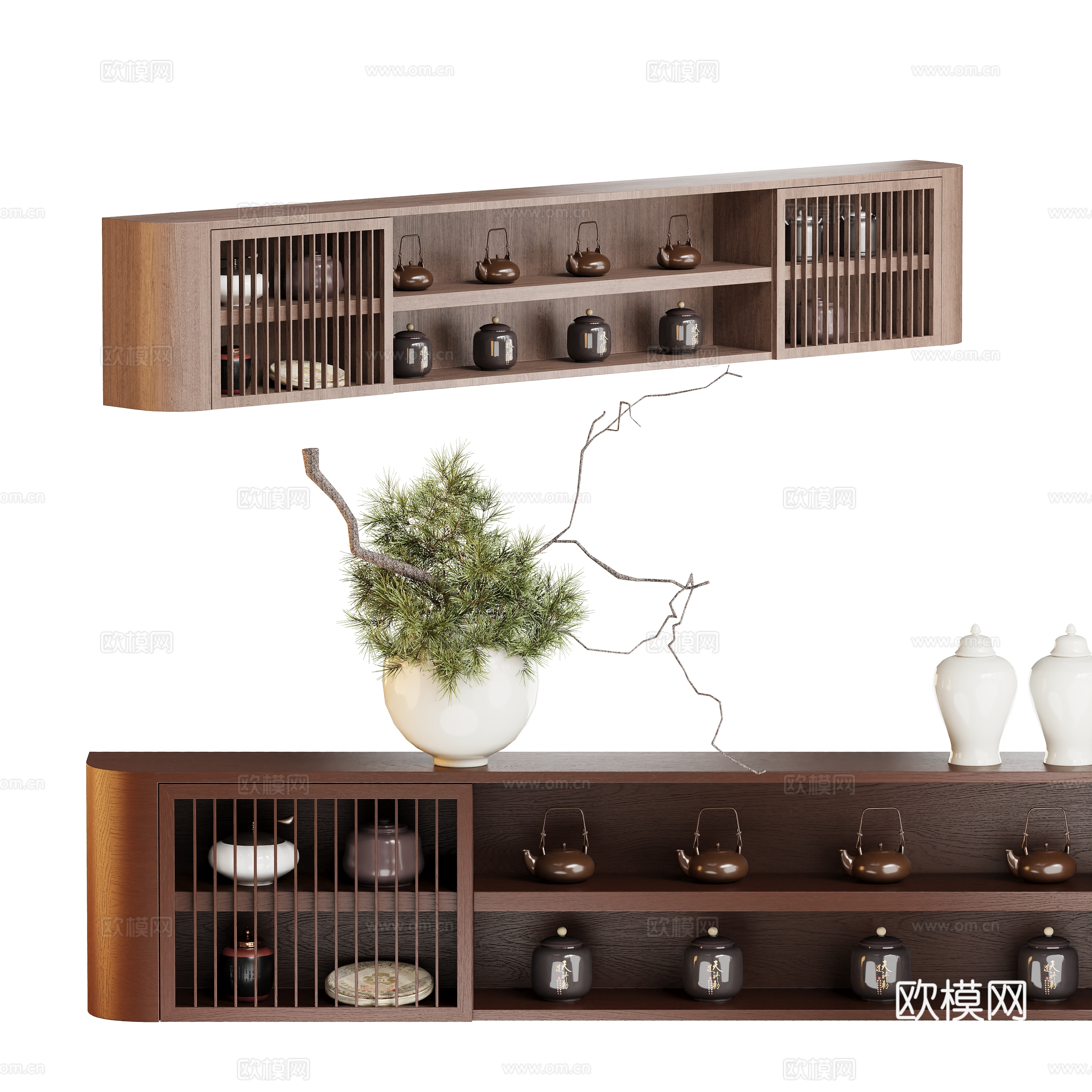 新中式茶柜su模型下载（渲染图4）