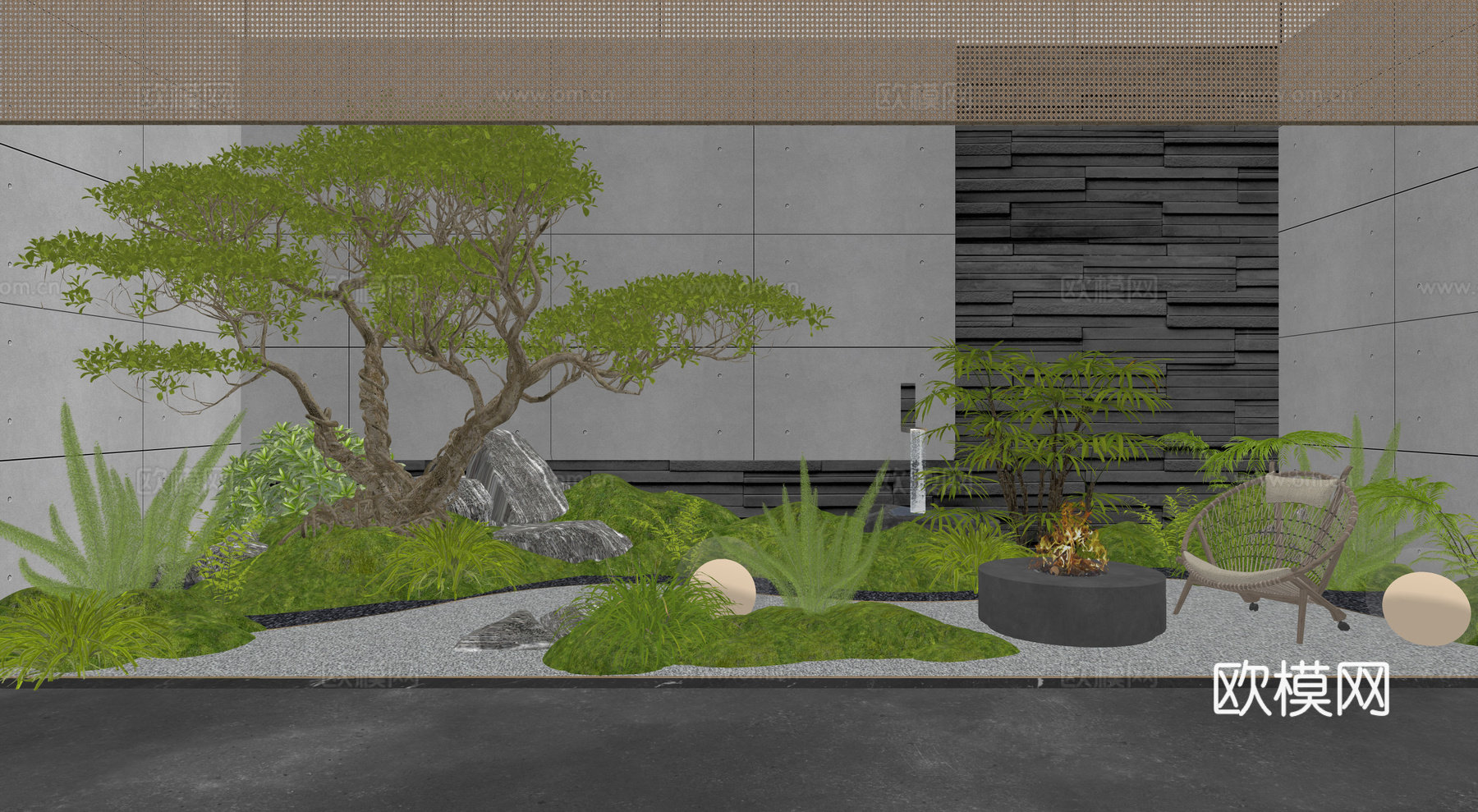 下沉庭院景观 天井花园su模型