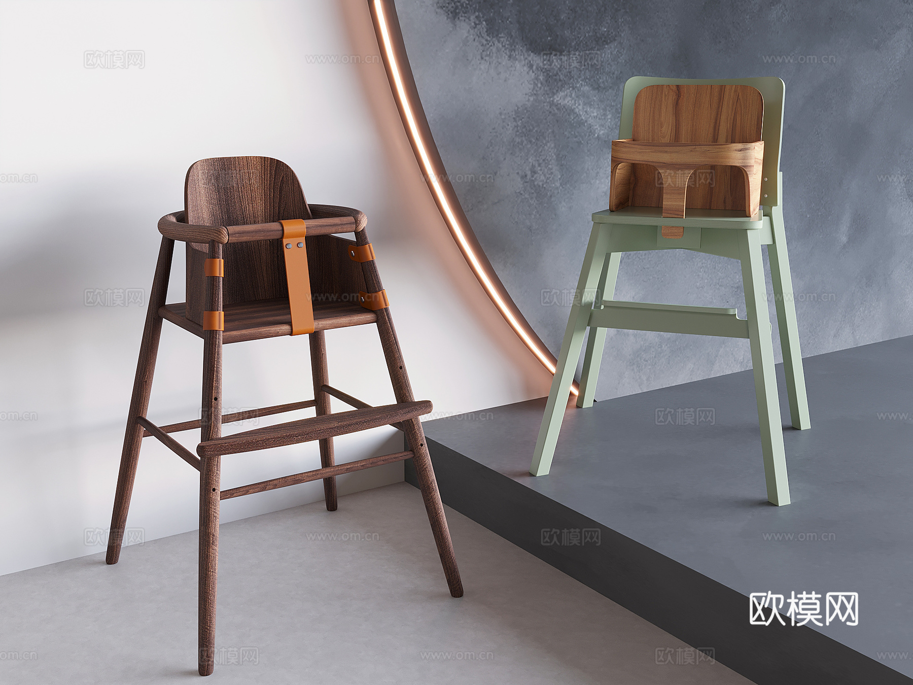 北欧宝宝椅 儿童椅su模型下载（渲染图2）