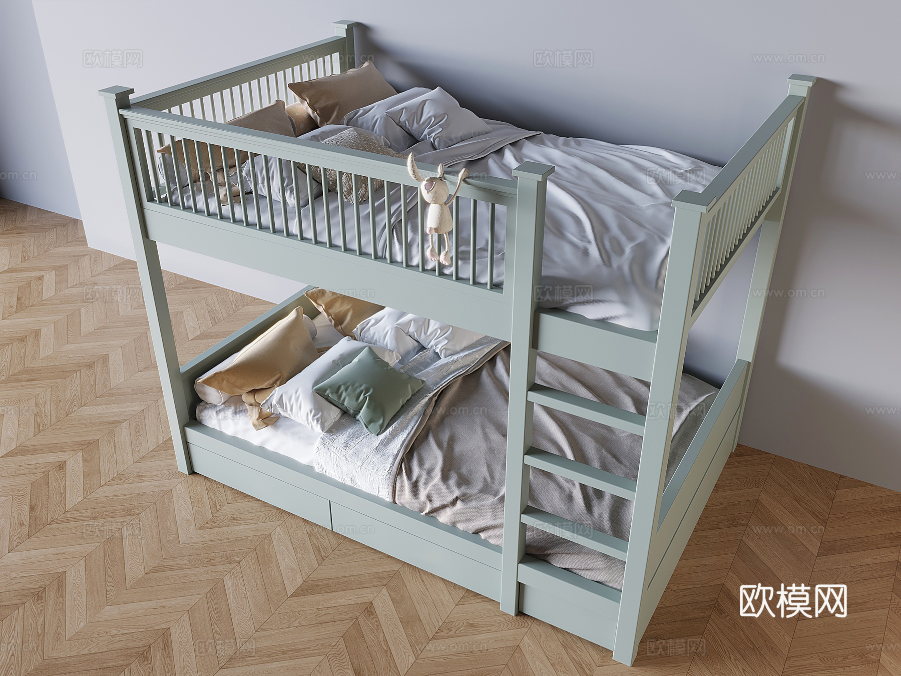 现代儿童床su模型下载（渲染图2）
