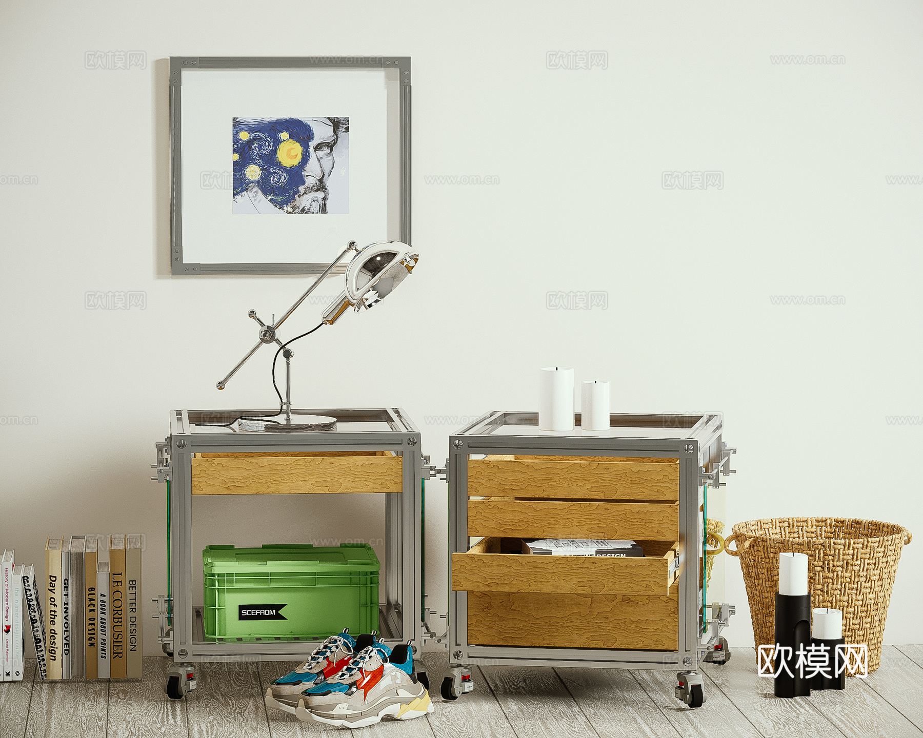 中古风床头柜su模型下载（渲染图3）