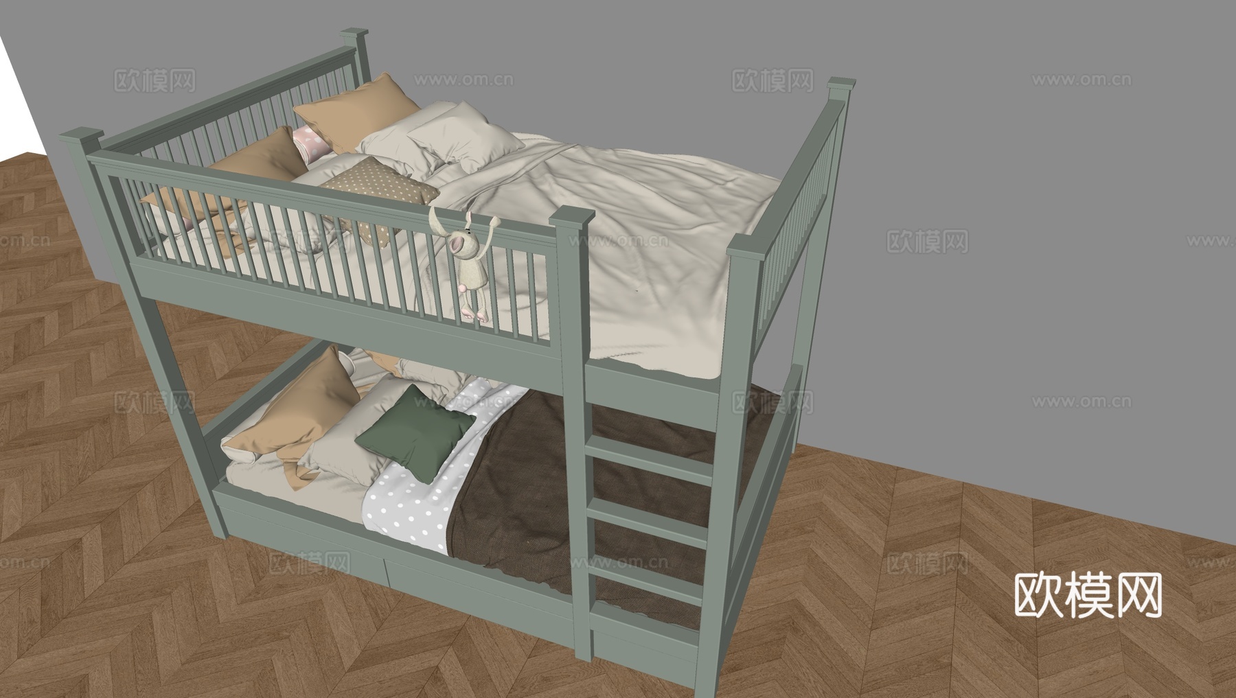现代儿童床su模型下载（渲染图1）