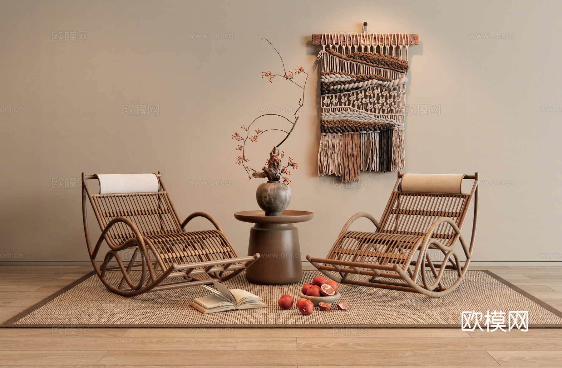 侘寂椅子 躺椅 摇椅su模型下载（渲染图2）