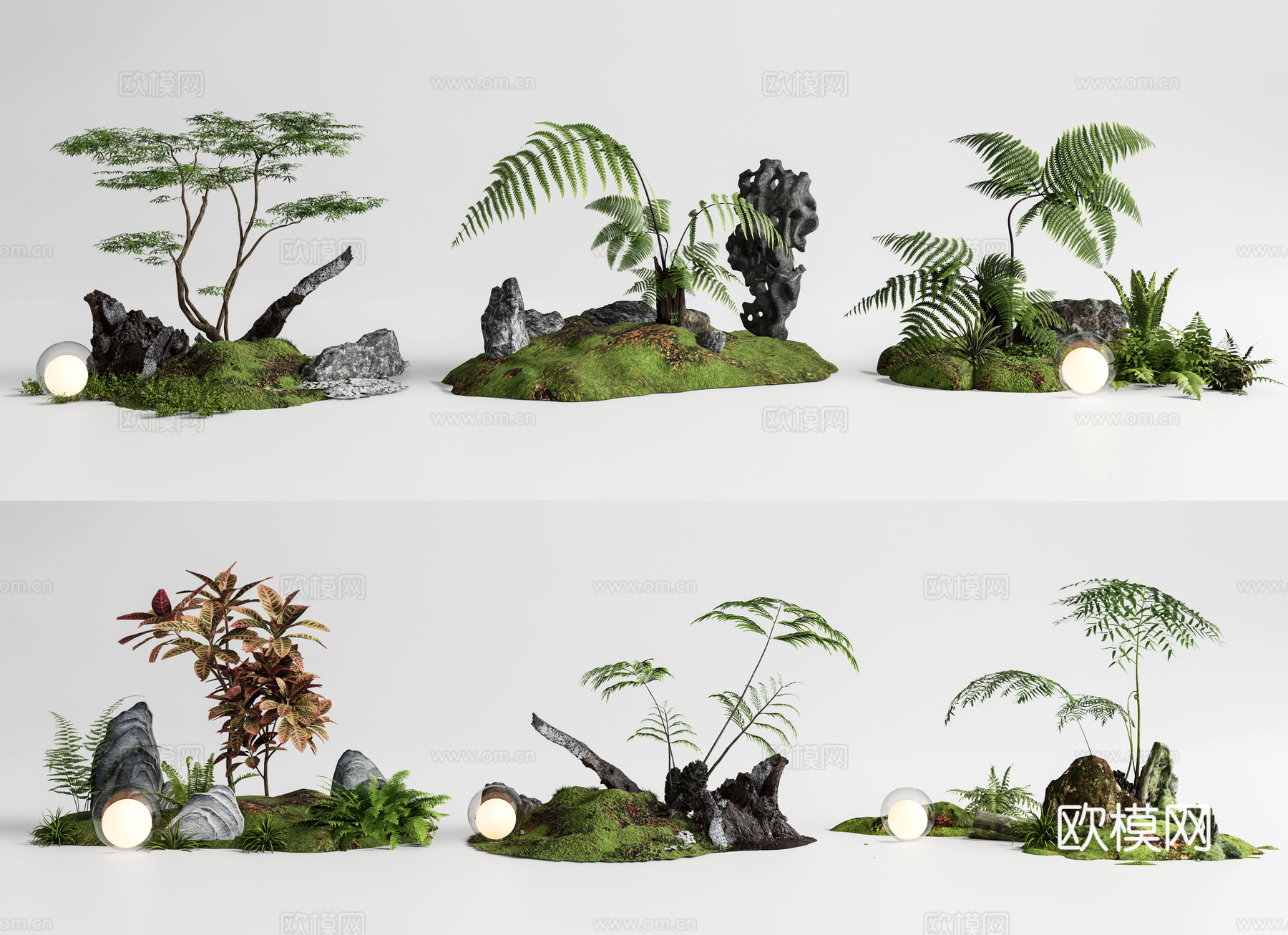 现代庭院小品 蕨类 植物堆3d模型