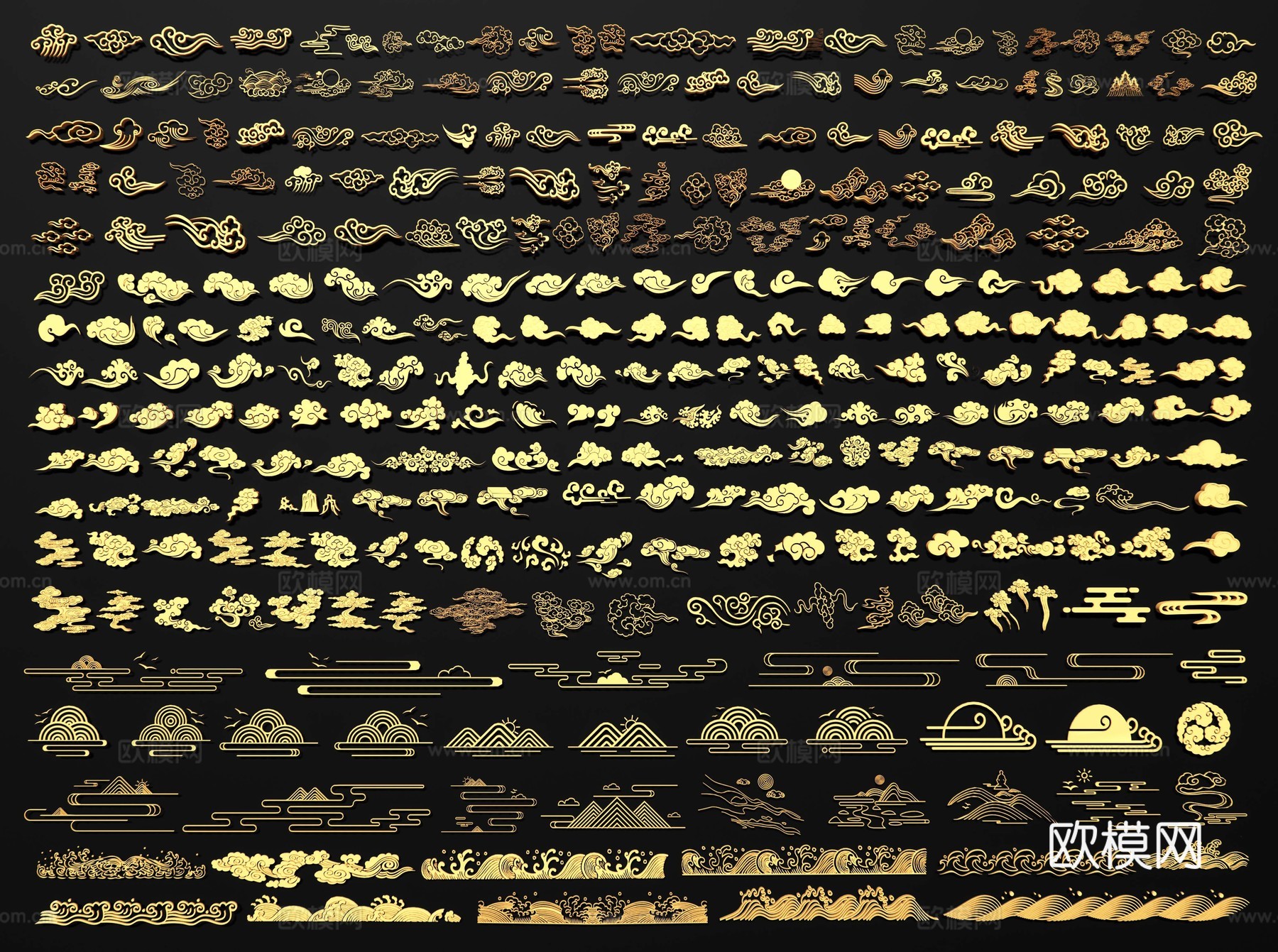 中式祥云雕花 祥云剪影 祥云纹案su模型下载（渲染图2）