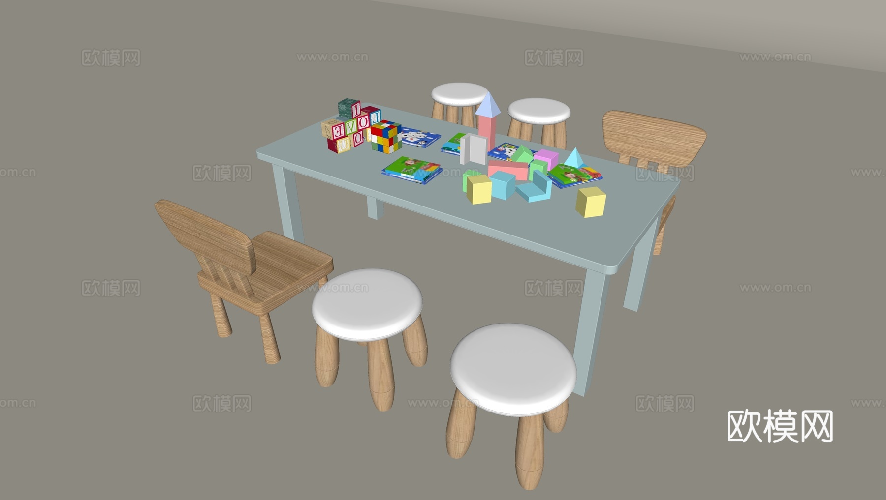儿童桌椅 游戏桌椅su模型下载（渲染图1）