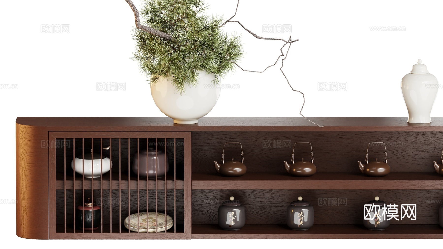 新中式茶柜su模型下载（渲染图2）