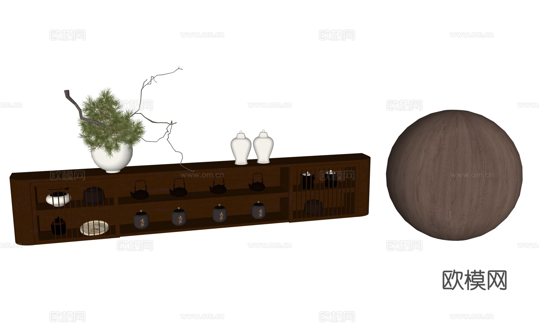 新中式茶柜su模型下载（渲染图1）