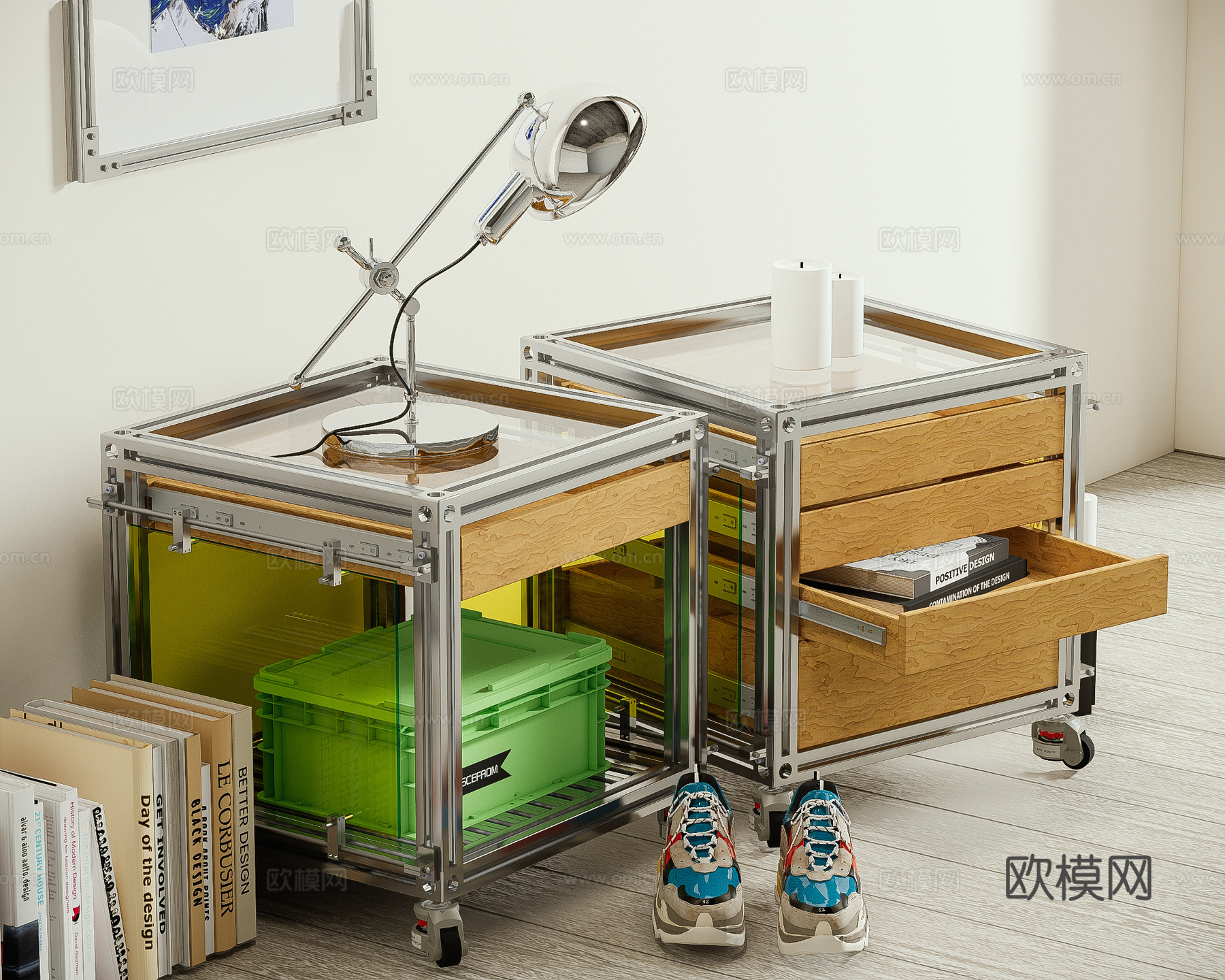 中古风床头柜su模型下载（渲染图2）