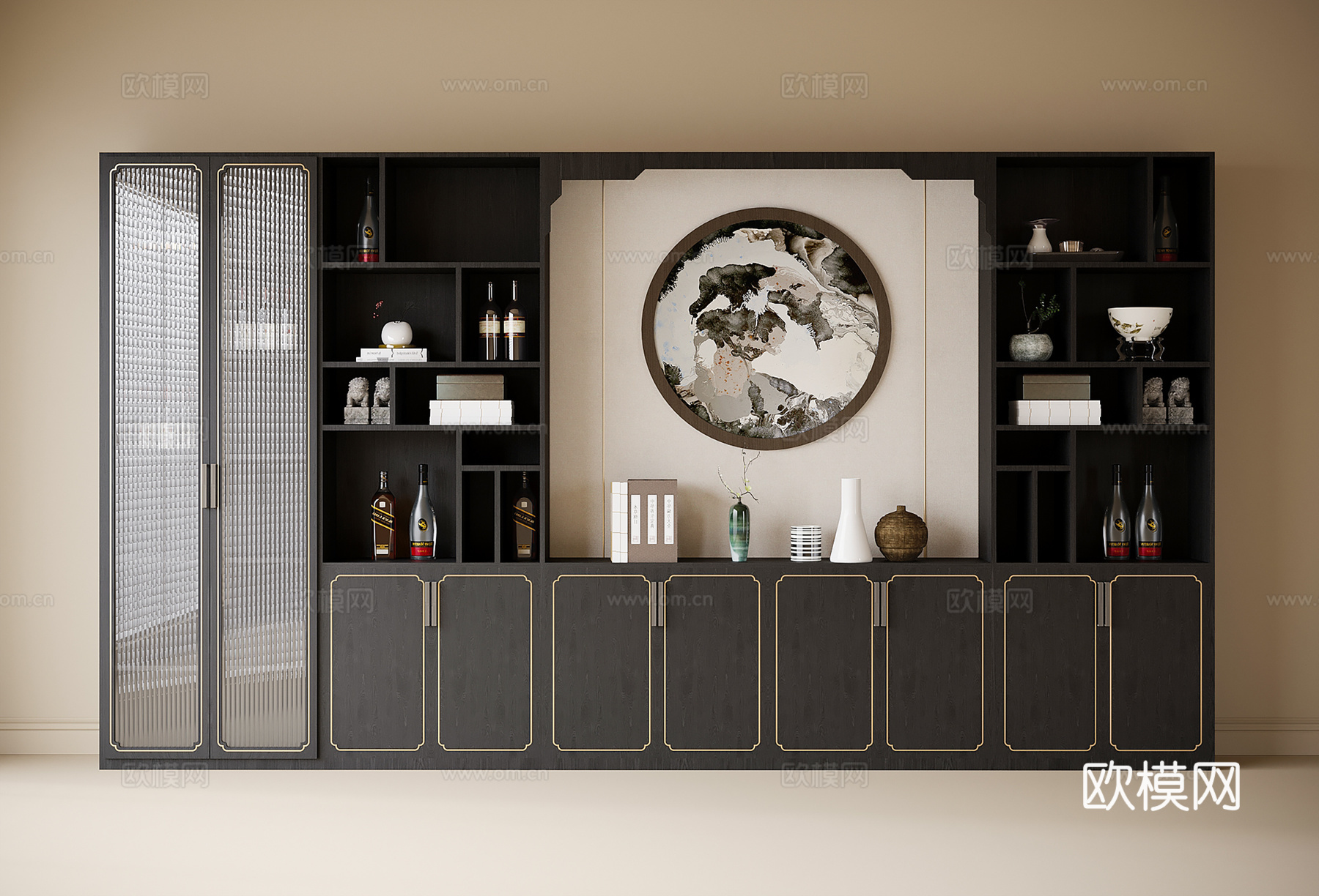 中式酒柜 餐边柜su模型下载（渲染图2）