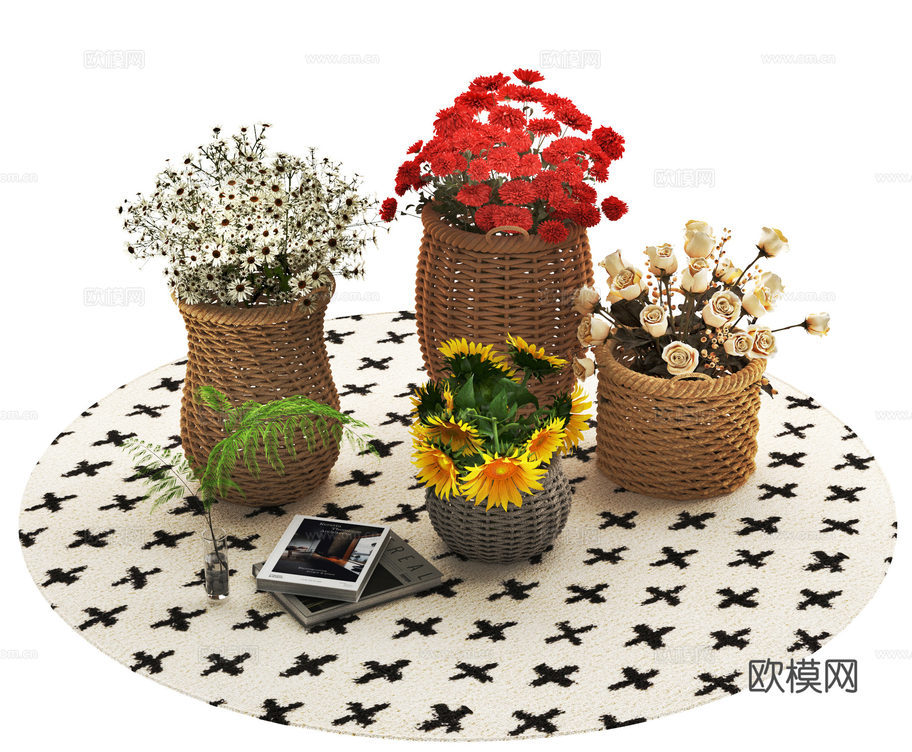 现代花卉 鲜花 花卉 花篮3d模型