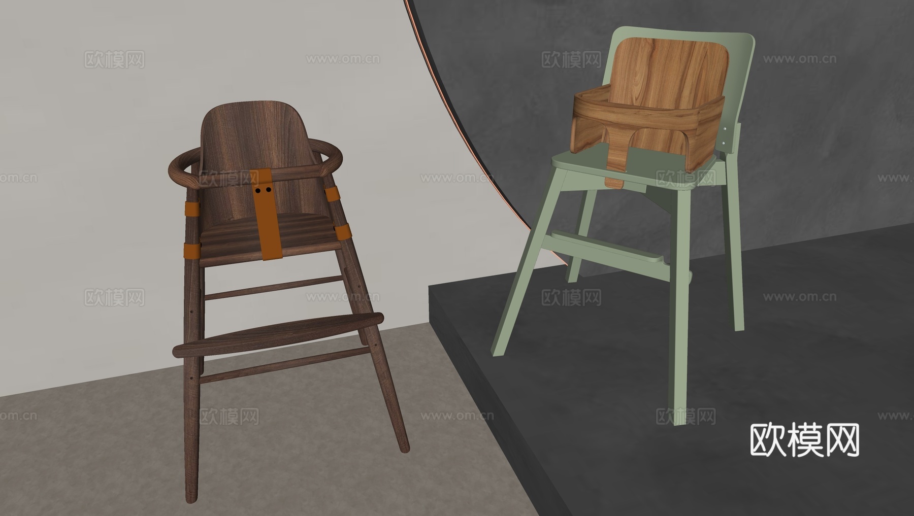 北欧宝宝椅 儿童椅su模型下载（渲染图1）