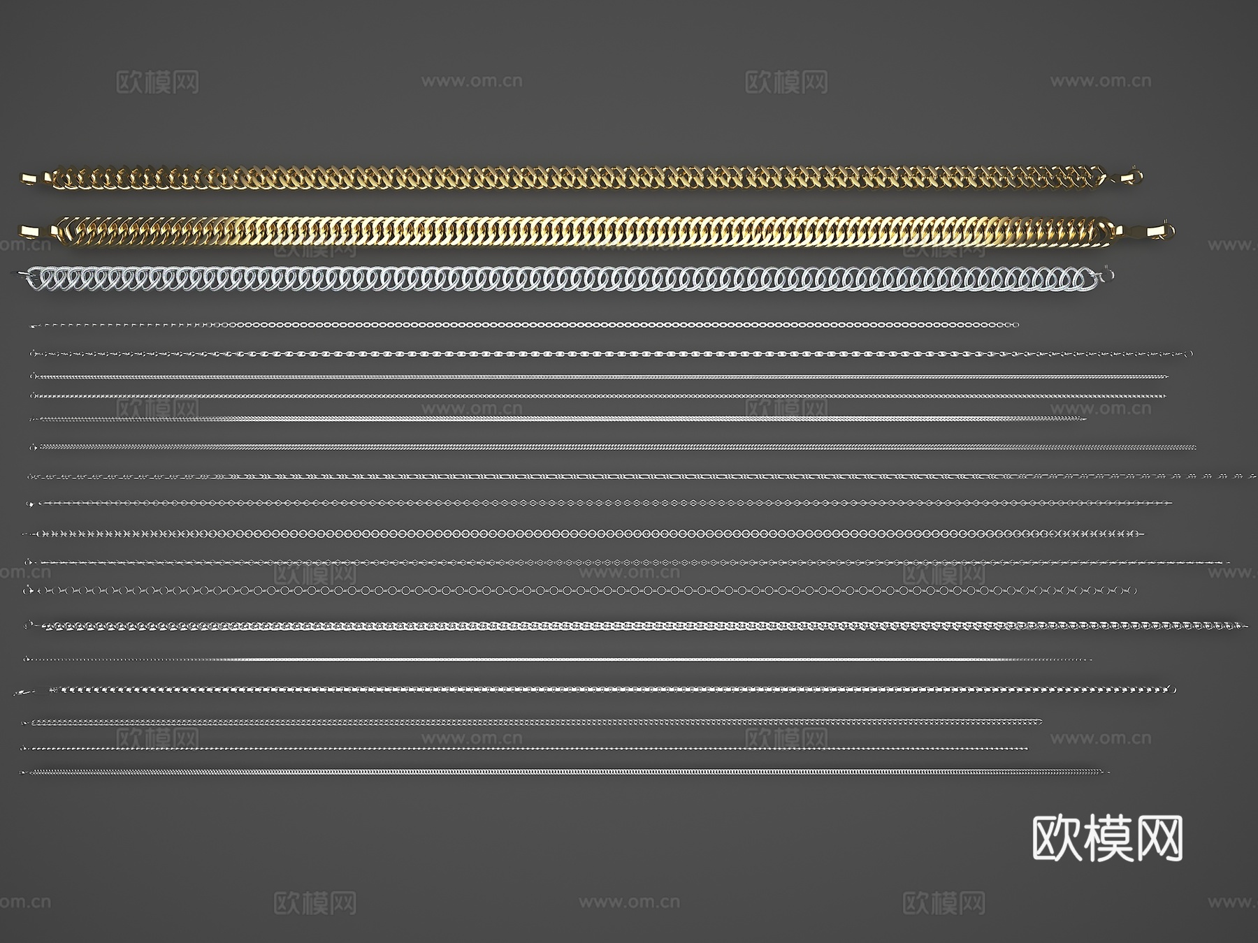 黄金项链 白金项链 白银项链 项链 绞丝链 蛇骨链 戴高乐链3d模型