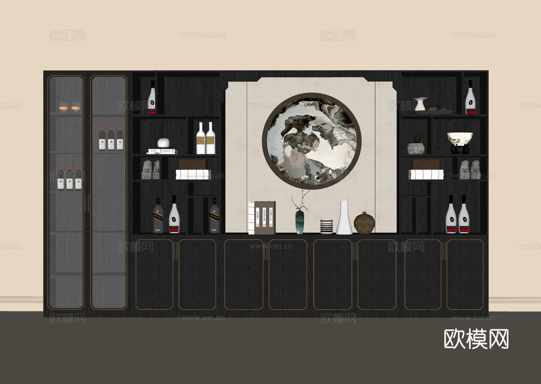 中式酒柜 餐边柜su模型下载（渲染图1）