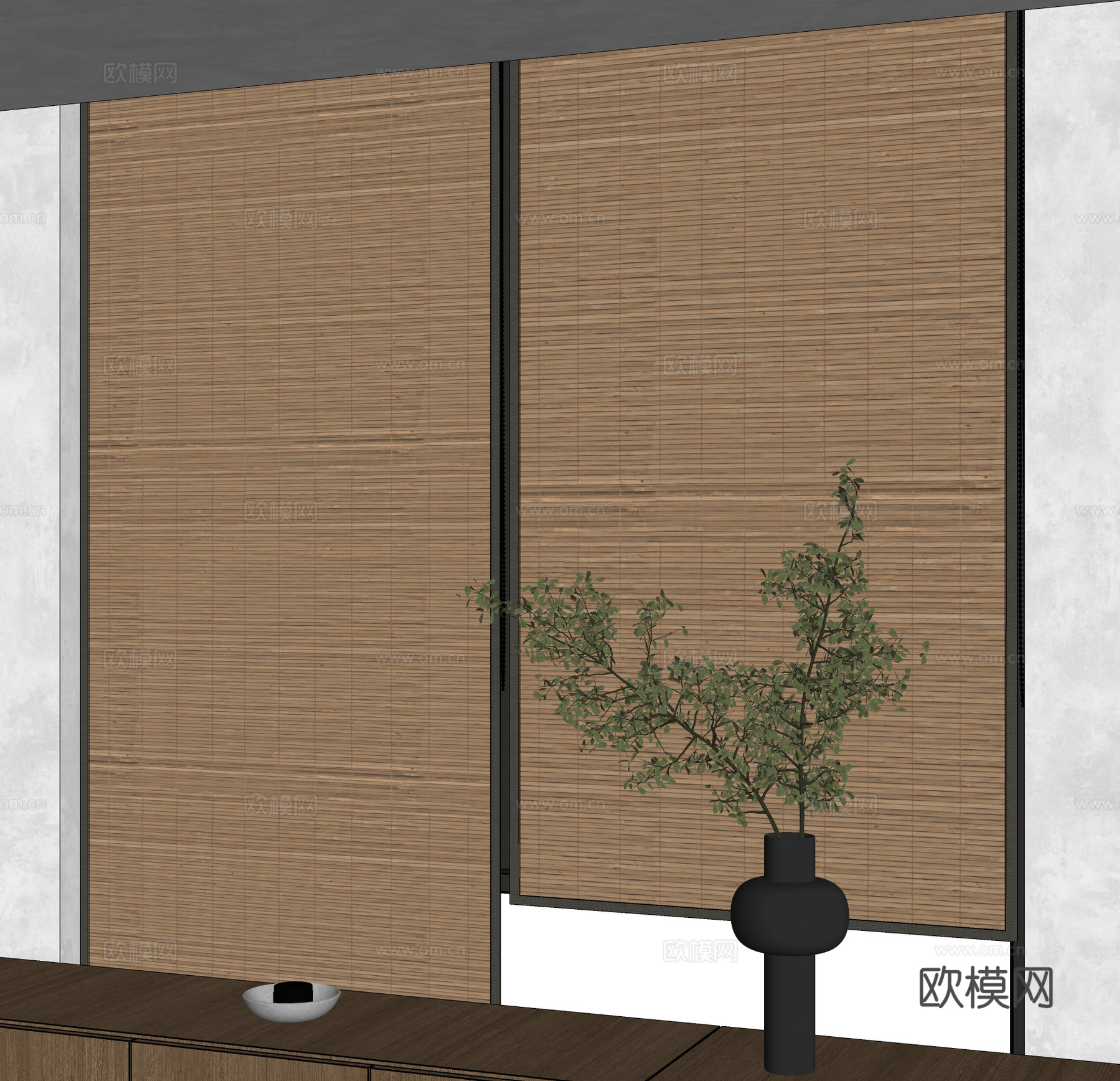 新中式竹帘 拉帘 卷帘su模型