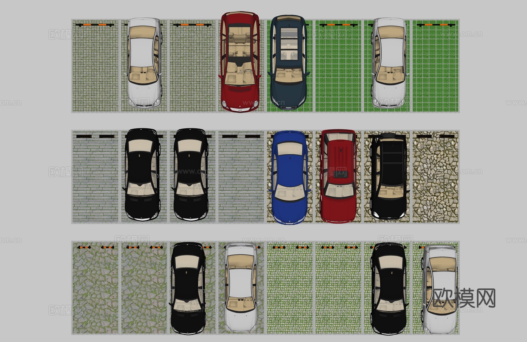 户外停车位 轿车停车位su模型下载（渲染图1）