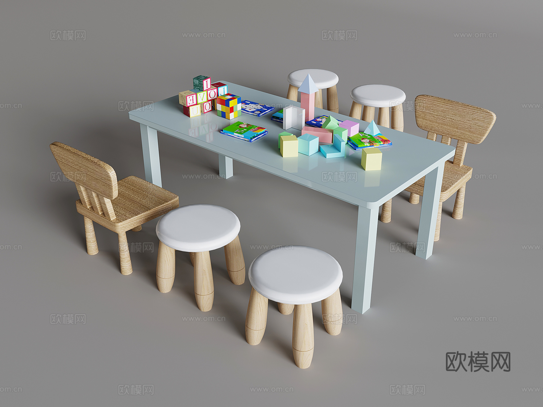 儿童桌椅 游戏桌椅su模型下载（渲染图2）