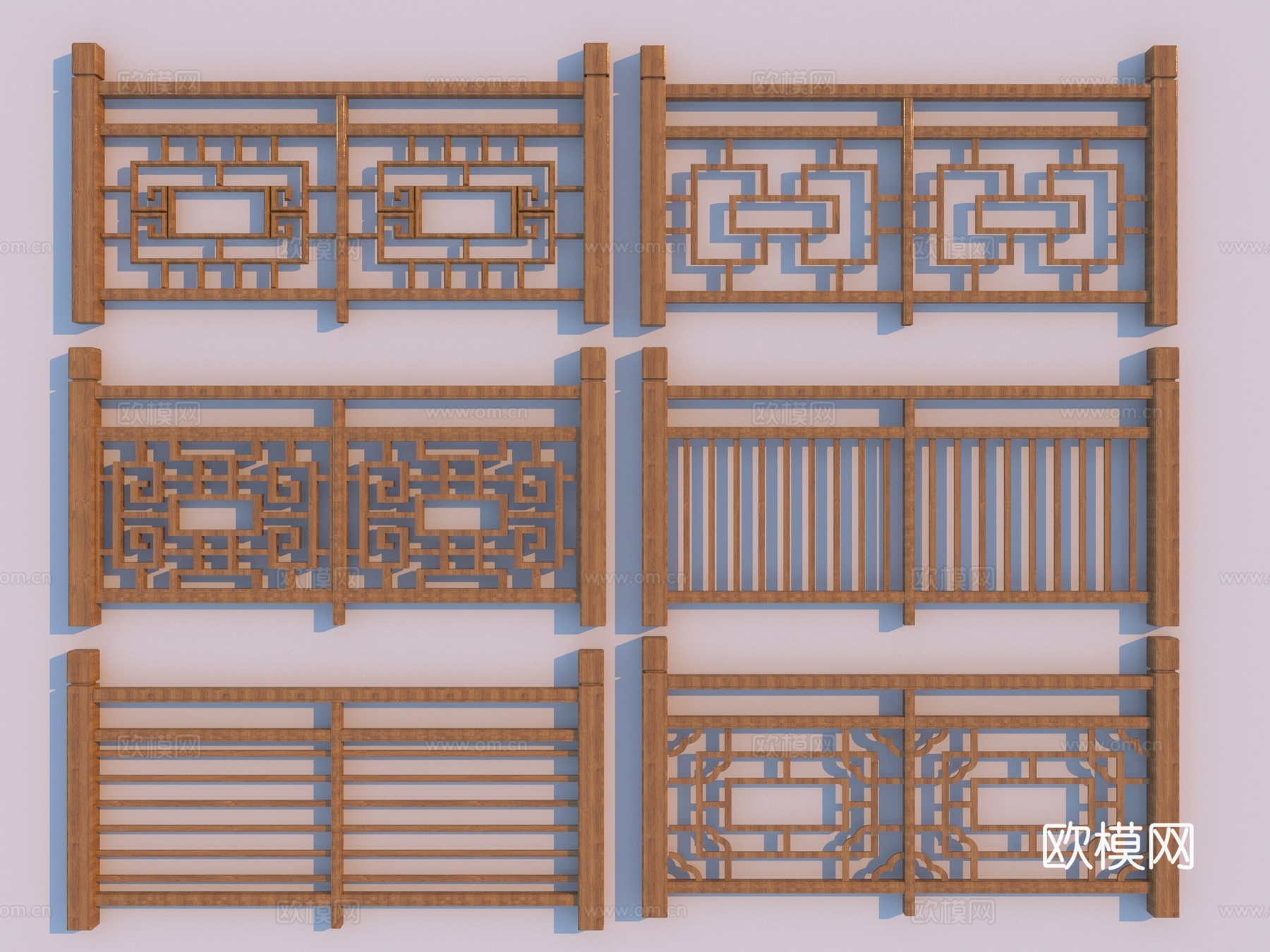 新中式护栏 栏杆 木栏杆3d模型