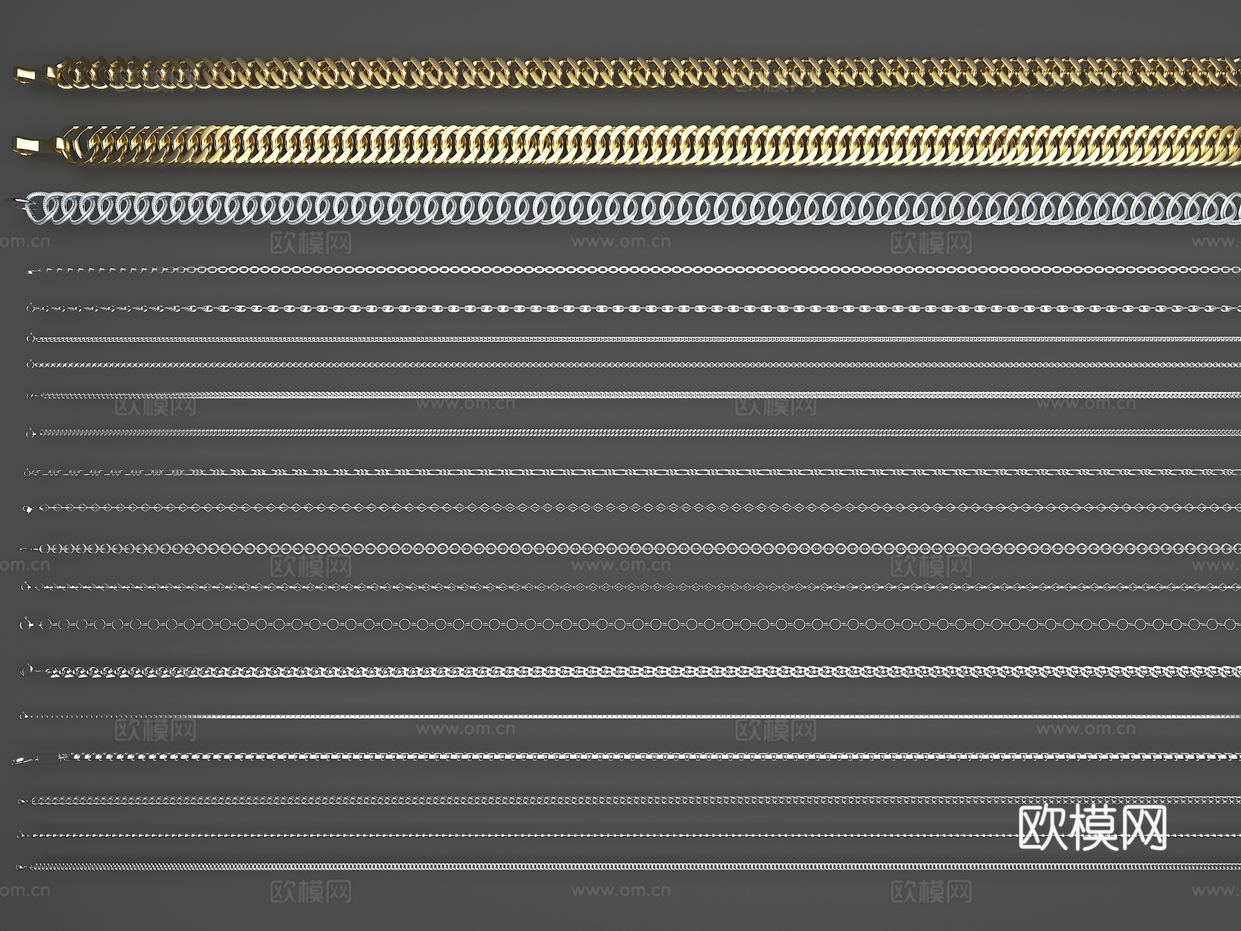 黄金项链 白金项链 白银项链 项链 绞丝链 蛇骨链 戴高乐链3d模型
