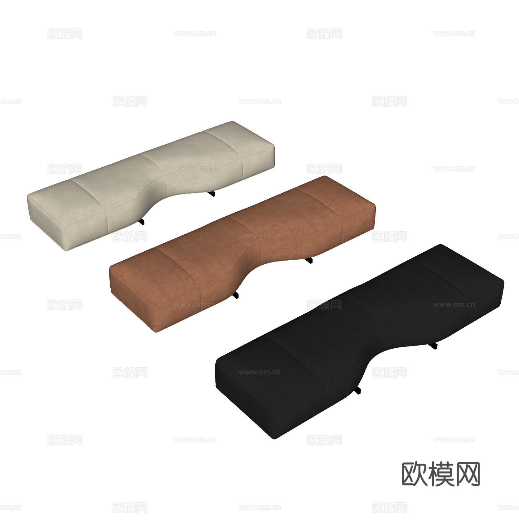 皮质沙发凳 矮凳 长凳su模型下载（渲染图1）